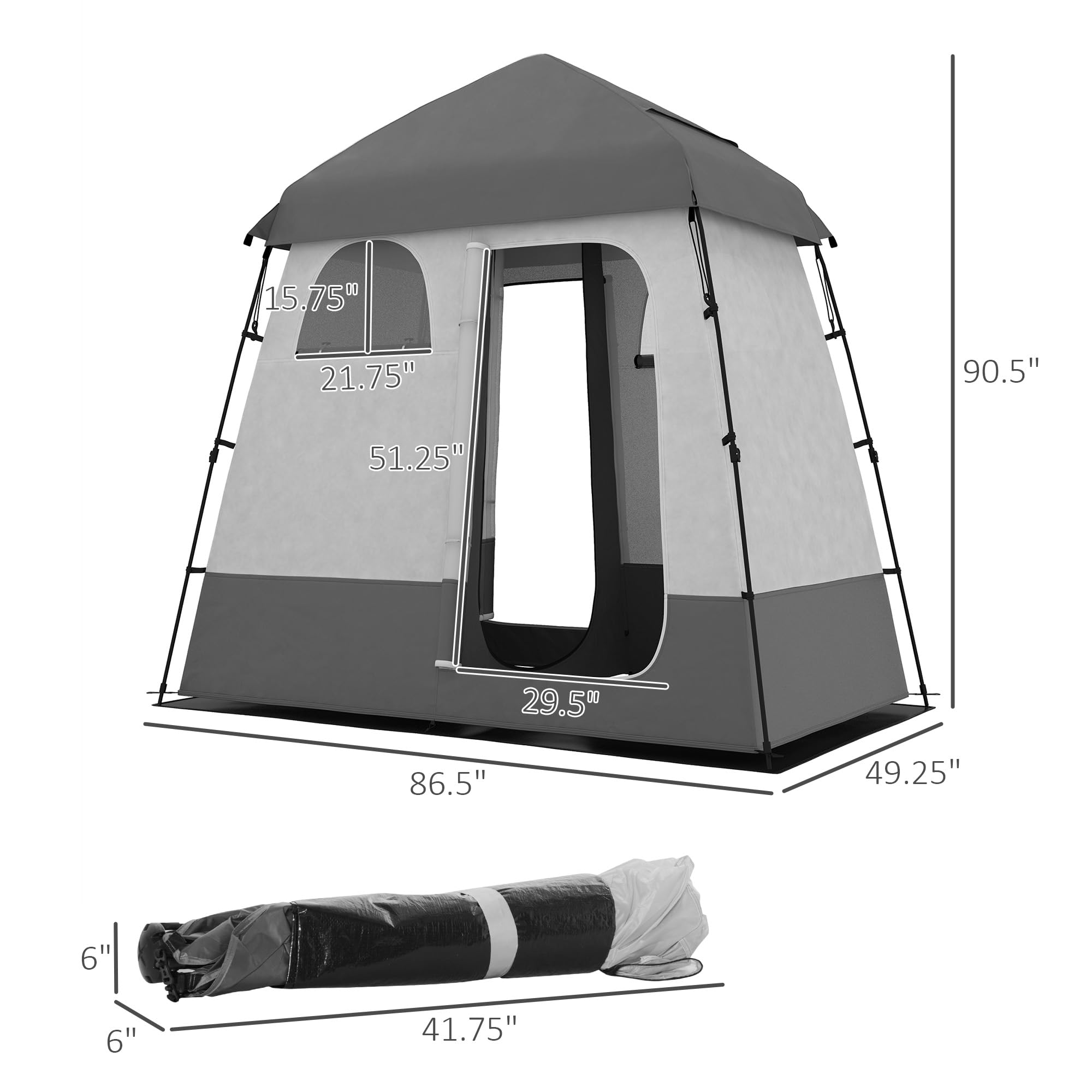 Outsunny Pop Up Shower Tent - 2 Room Portable Privacy Shelter for Camping, Beach, Outdoor Shower & Dressing Room with Carrying Bag | Instant Setup for RV Trips, Backpacking & Poolside Changing