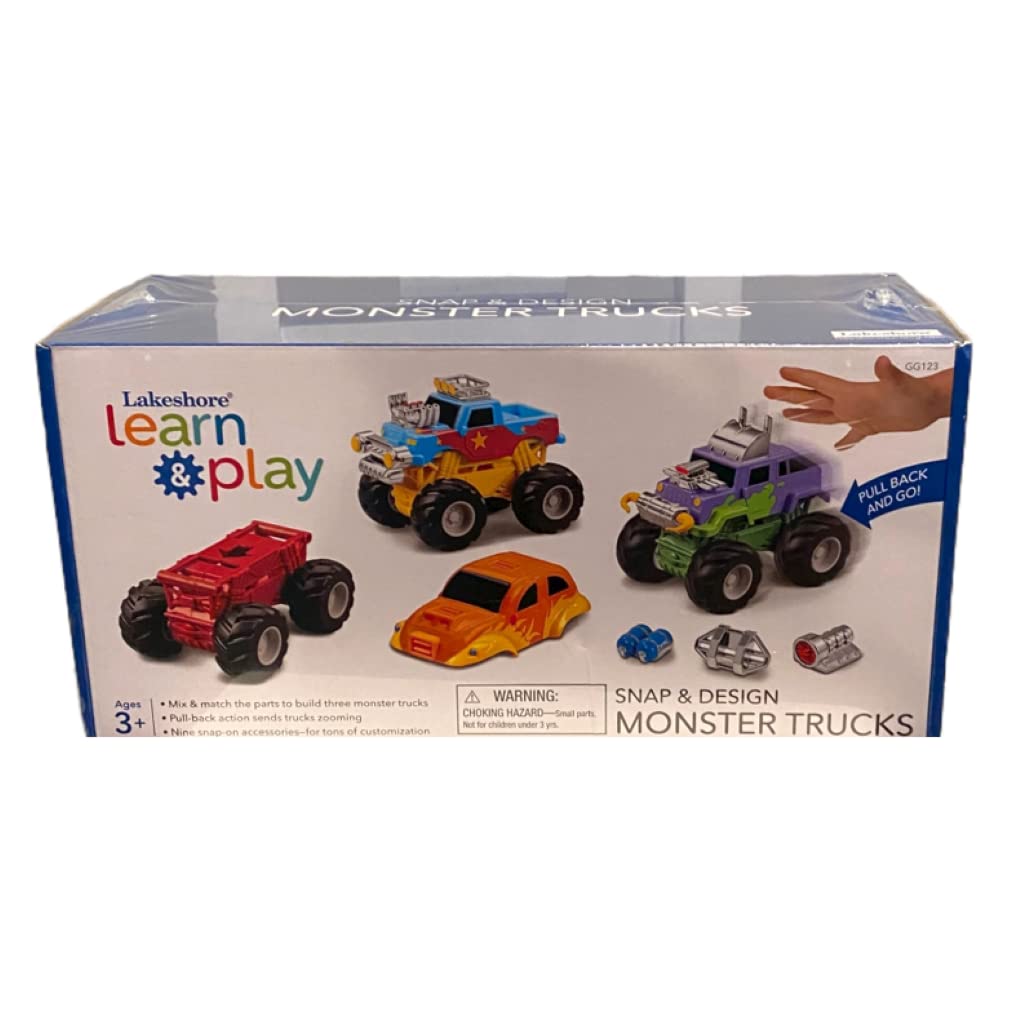 Lakeshore Snap & Design Monster Trucks - STEM Building Toy for Kids Ages 4-8 - Creative Construction Set for Imaginative Play, Birthday Gifts & Classroom Activities