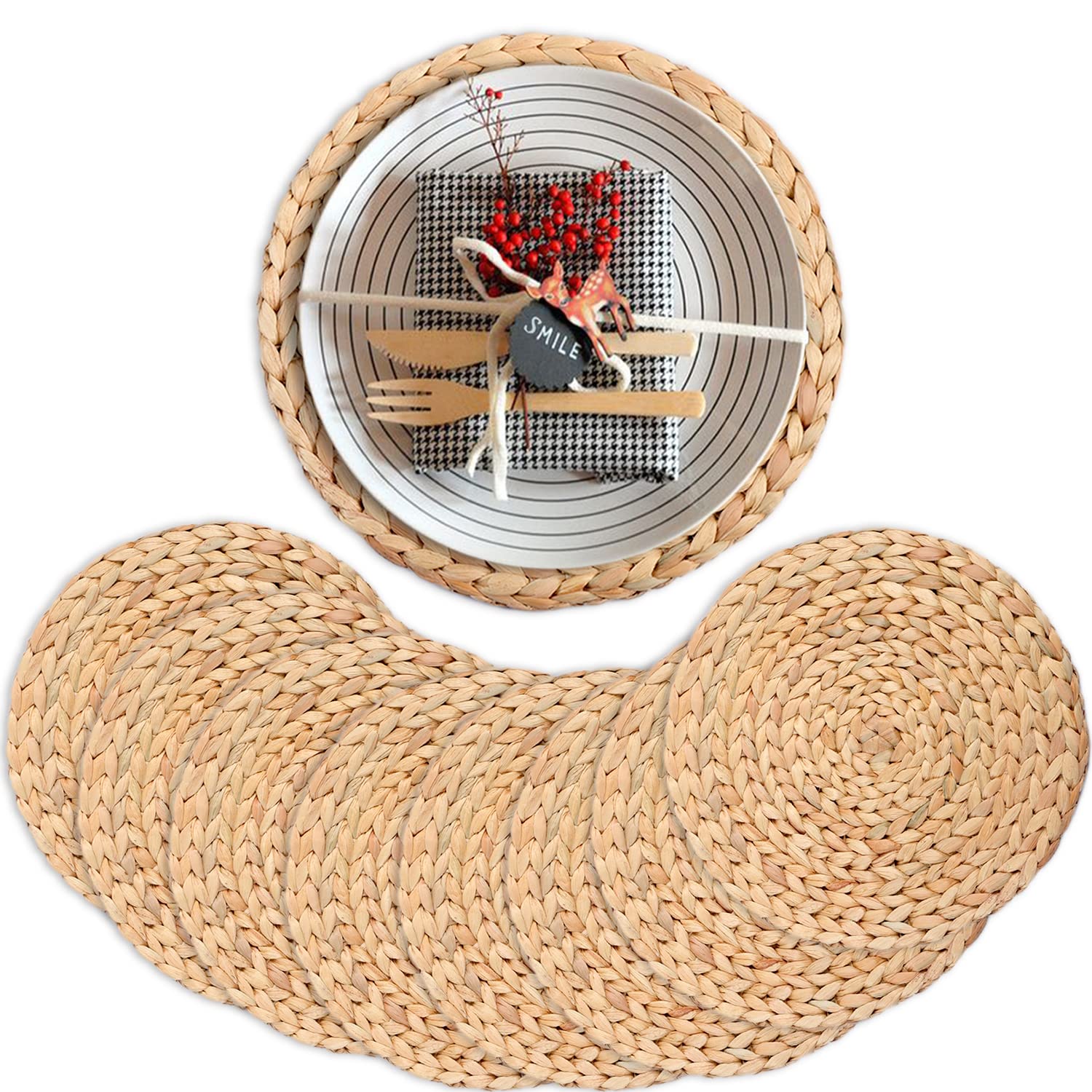 Boho Water Hyacinth Placemats Set of 10 - 11.8