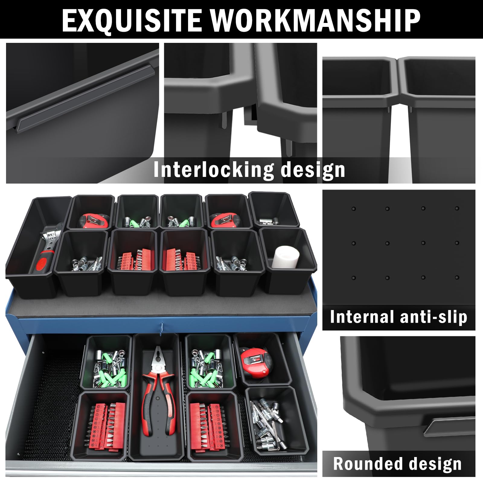 LARBANKE Tool Box Organizer - 18-Piece Heavy Duty & Durable Tool Storage Case with Interlocking Design, Perfect for Rolling Tool Chests, Car Cabinets, Workbenches & Small Parts Organization - Ideal for Mechanics, DIY Enthusiasts & Home Improvement Projects