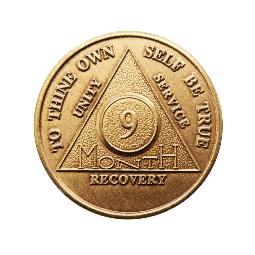 9 Month Bronze AA Sobriety Medallion - Alcoholics Anonymous Recovery Chip for Anniversary, Birthday & Milestone Celebrations - Inspirational Gift for Sobriety Journey