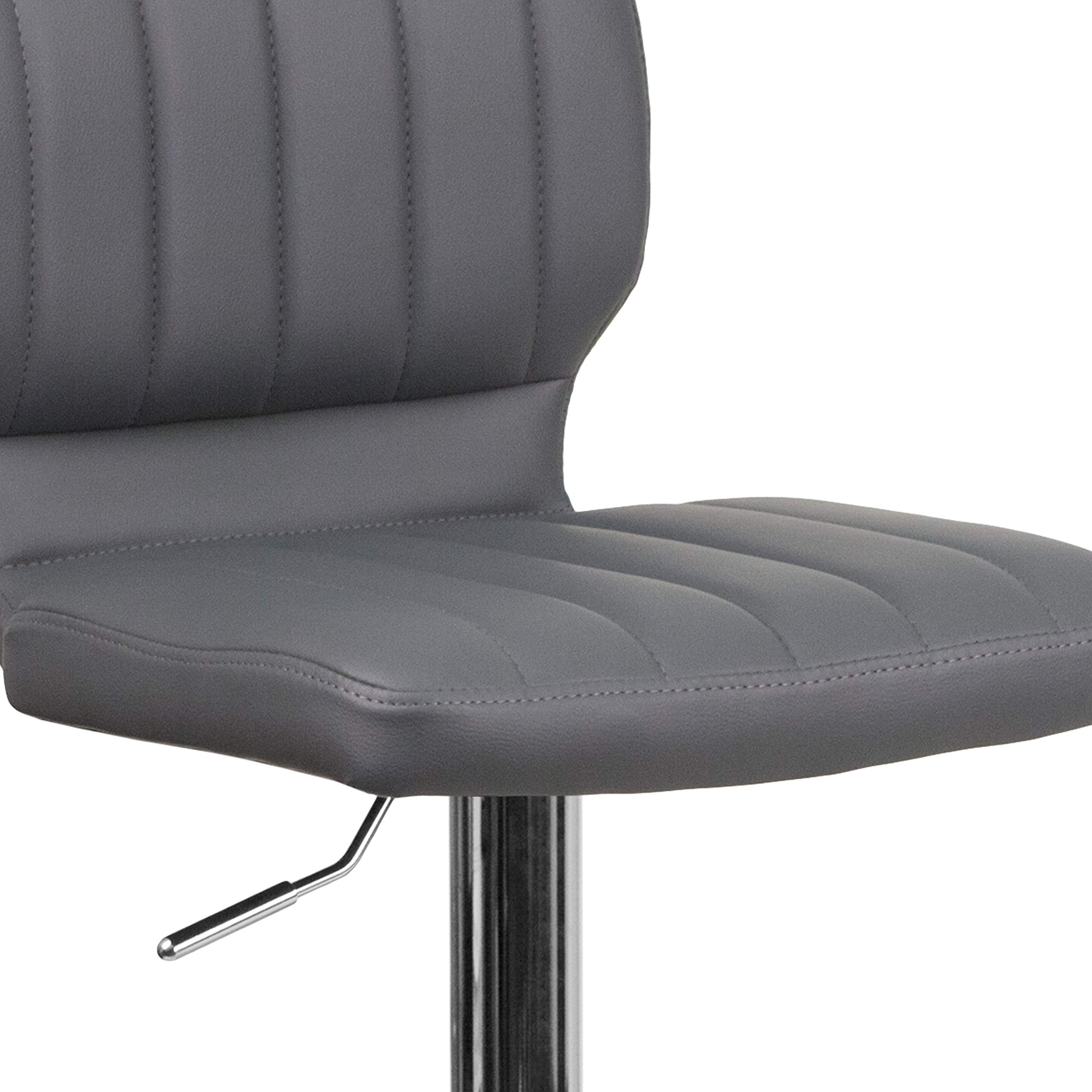 2 Pack Adjustable Height Barstools - Gray Vinyl Upholstery with Vertical Stitch Back & Chrome Base - Perfect for Kitchen Island, Breakfast Bar or Home Pub Decor