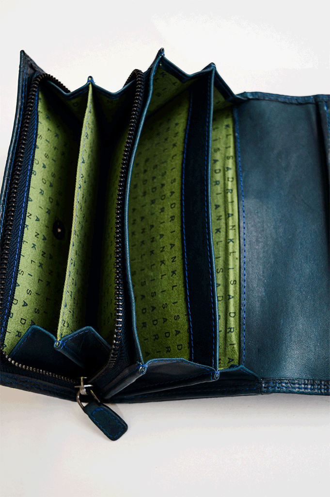Adrian Klis 100 Flower Wallet for Women - Genuine Leather Blue Floral Wallet with RFID Blocking - Perfect for Travel, Shopping & Everyday Use