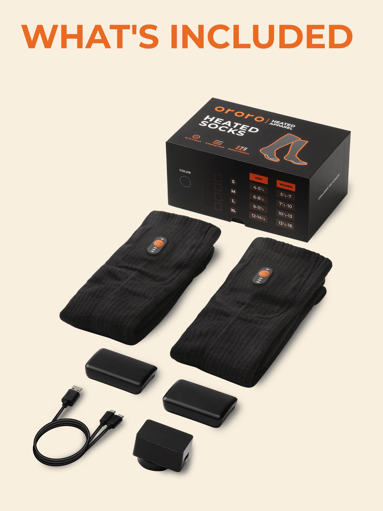 ORORO Upgraded Rechargeable Heated Socks for Men & Women - Electric Warming Socks for Cold Weather, Outdoor Activities, Hiking & Winter Sports (Charger Not Included) - Perfect for Skiing, Snowboarding & Winter Work