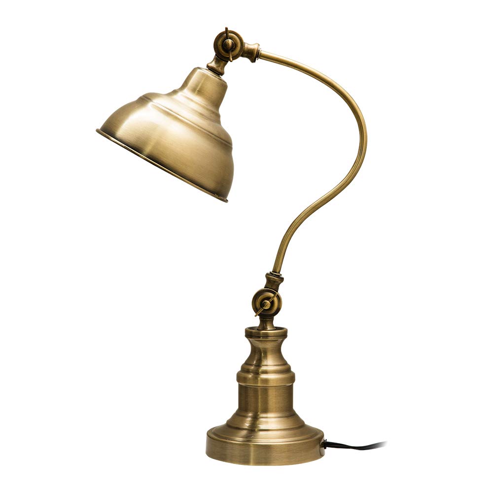 Vintage Brass Adjustable Desk Lamp - Rotary Shade Task Light with Height Adjustment, Rechargeable Table Lamp for Home Office, Coffee Shop, Restaurant, Bedroom & Dining Room Lighting