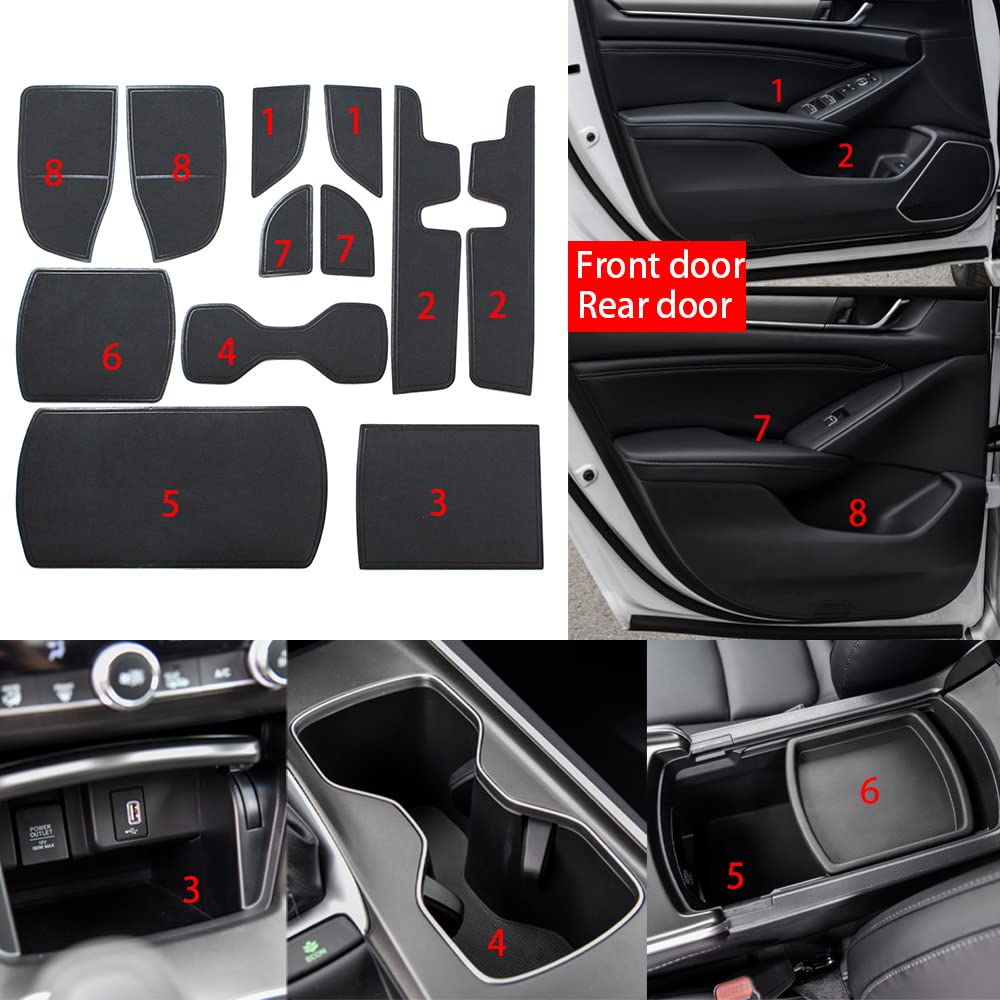 Premium 12-Piece Leather Cup Holder Inserts & Center Console Liners for 2018-2022 Honda Accord - Black Interior Accessories for Car Organization & Protection - Perfect for Daily Commute, Road Trips & Coffee Lovers