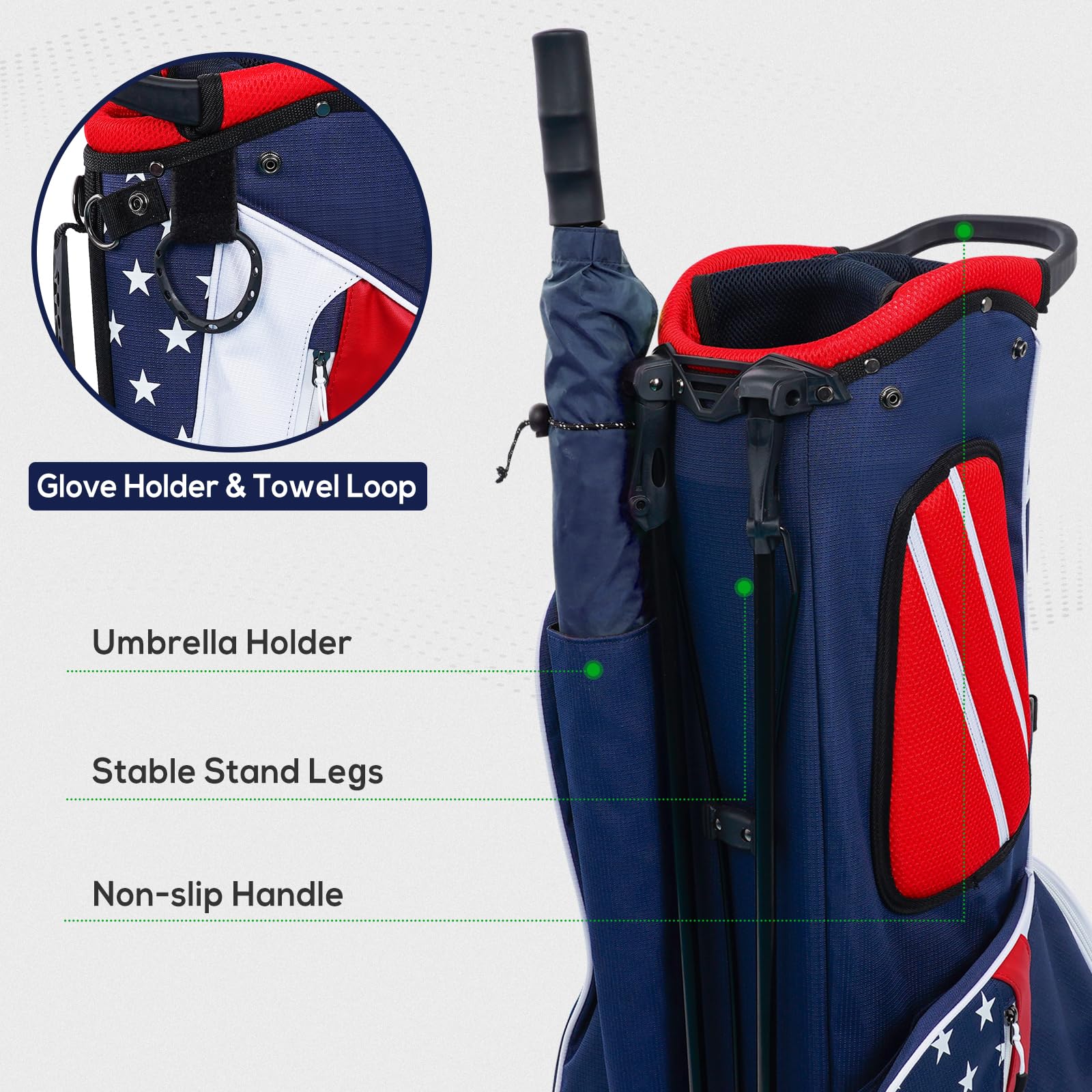 CRAFTSMAN GOLF Stand Bag for Men & Women - Lightweight 4-Way Divider Golf Bag with 6 Pockets, Adjustable Shoulder Straps & Waterproof Rain Cover - USA Flag Design - Perfect for Course Play, Practice & Travel