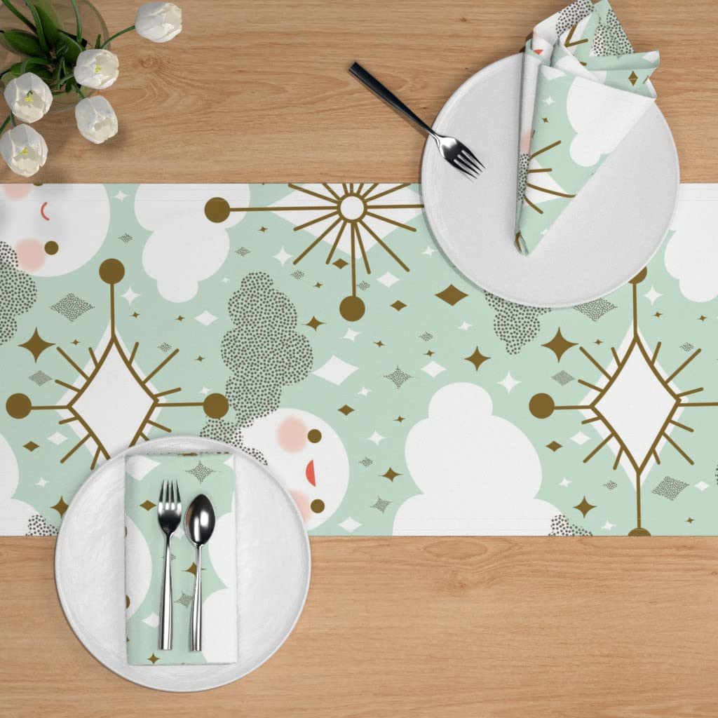 Custom Moon Clouds Retro Kawaii Nature Print Cotton Sateen Table Runner 108