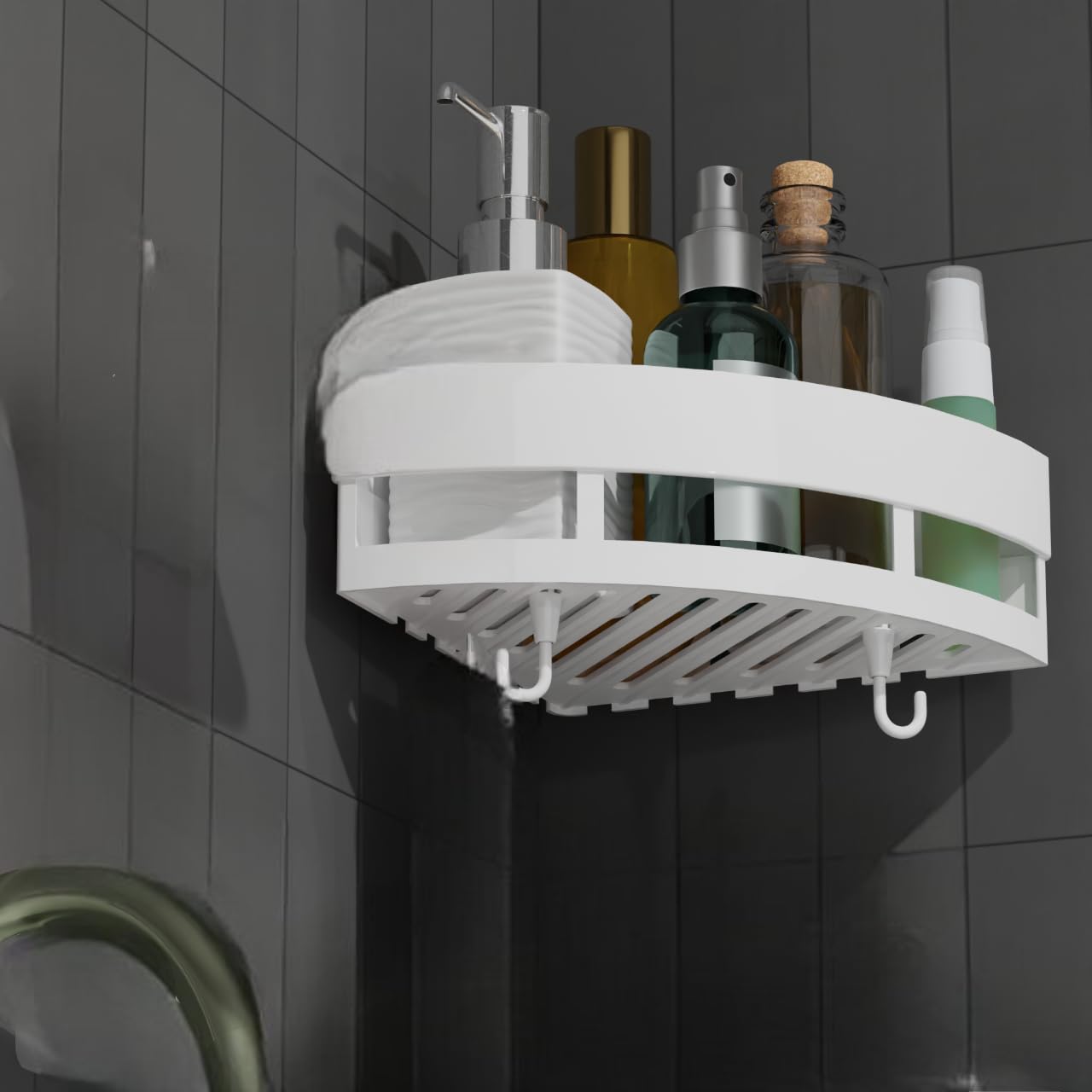 QXORE No-Drill Plastic Bathroom Shelf & Cabinet - Space-Saving Corner Storage Organizer for Bathroom & Kitchen Accessories (White, 1-Pack) - Perfect for Small Spaces, Apartments & Rental Homes