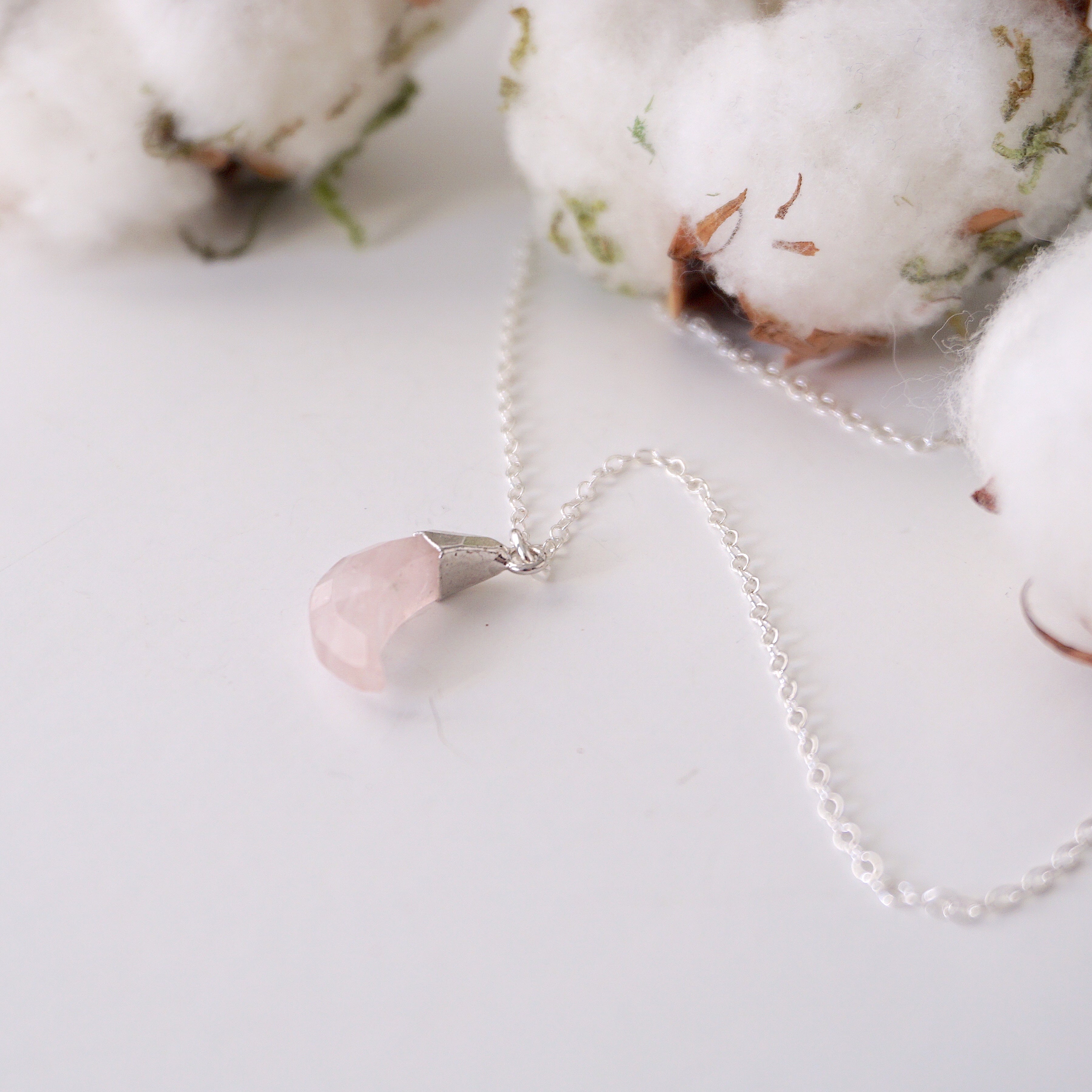 Sterling Silver Rose Quartz Moon Charm Necklace - Elegant Dainty Jewelry for Women, Gift for Her, Valentine's Day, Birthday, Anniversary | Perfect for Everyday Wear, Date Night, Special Occasions