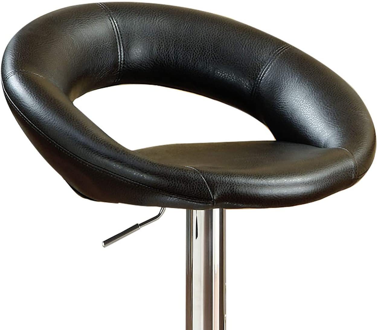 Black Faux Leather Adjustable Height Swivel Stool Set of 2 - Chrome Base PVC Dining Chairs for Kitchen Island, Bar Counter & Home Office