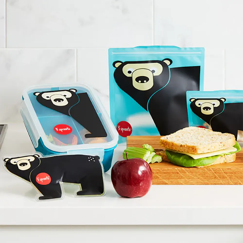 3 Sprouts Bento Box for Kids - Adorable Bear Design Lunch Box, Leak-Proof & Eco-Friendly Food Container for School, Work, or Picnics