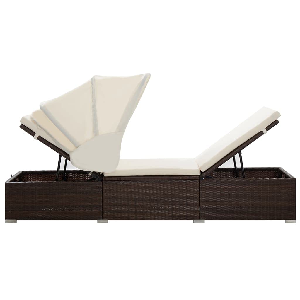 Outdoor Patio Furniture Sunbed - Rattan Sun Lounger with Canopy & Cushion, Brown - Fast Shipping | Perfect for Poolside Relaxation, Garden Lounging & Backyard Sunbathing