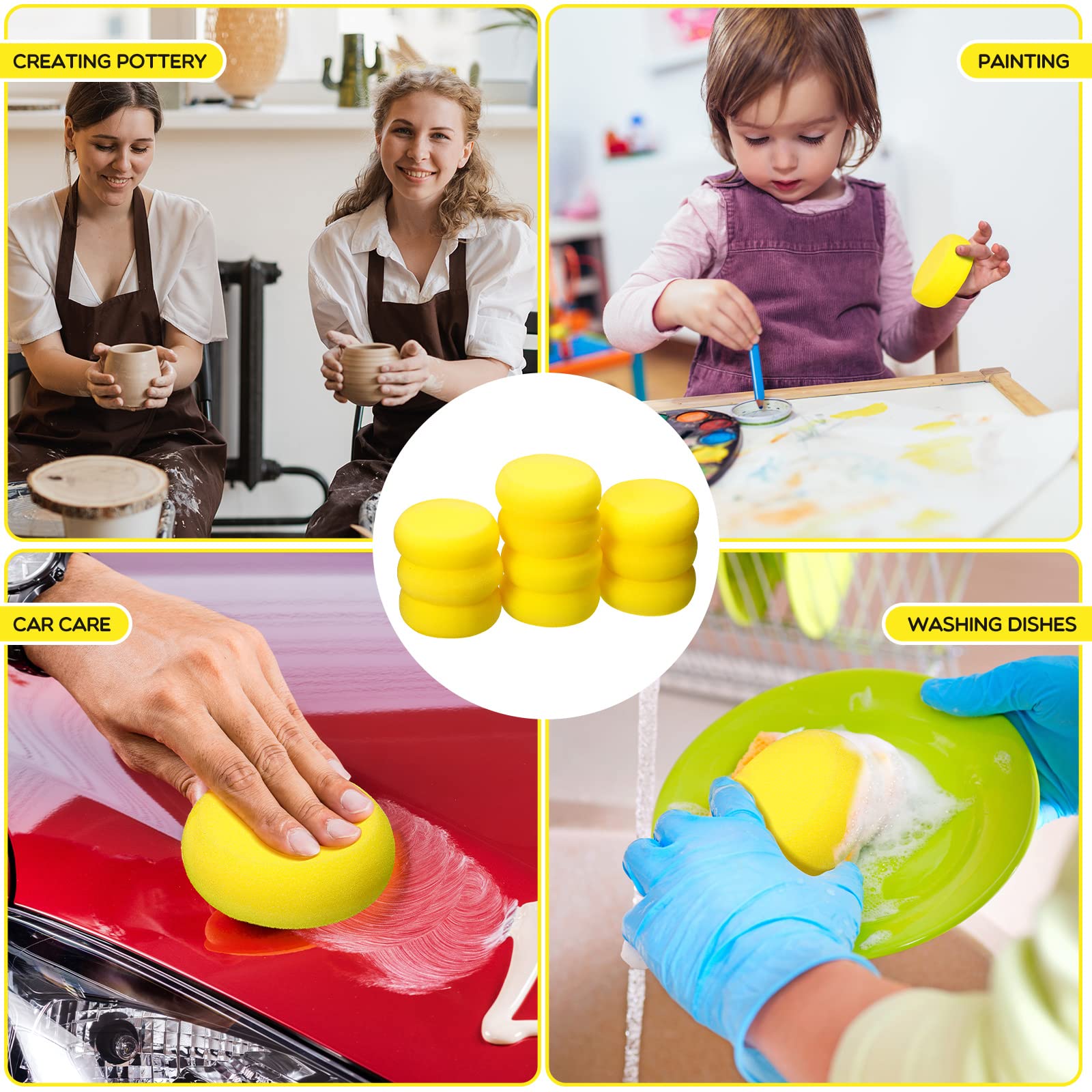 60 Pcs 3 Inch Round Yellow Synthetic Artist Sponges for Pottery, Clay, Ceramics & Face Painting - Perfect for Art Crafts, DIY Projects & Kids Activities