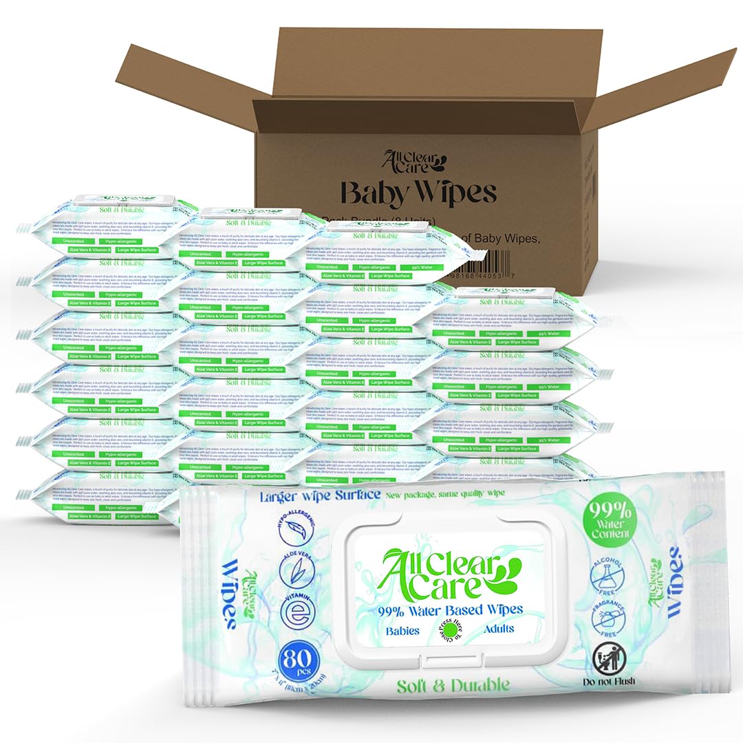 **Bulk Unscented Baby Wipes for Sensitive Skin – 1920 Count (24 Packs) | Hypoallergenic, 99% Water, Vitamin E & Aloe | Soft, Durable & Gentle for Babies & Adults | Flip-Top Lid – Perfect for Diaper Changes, Travel & On-the-Go Care**