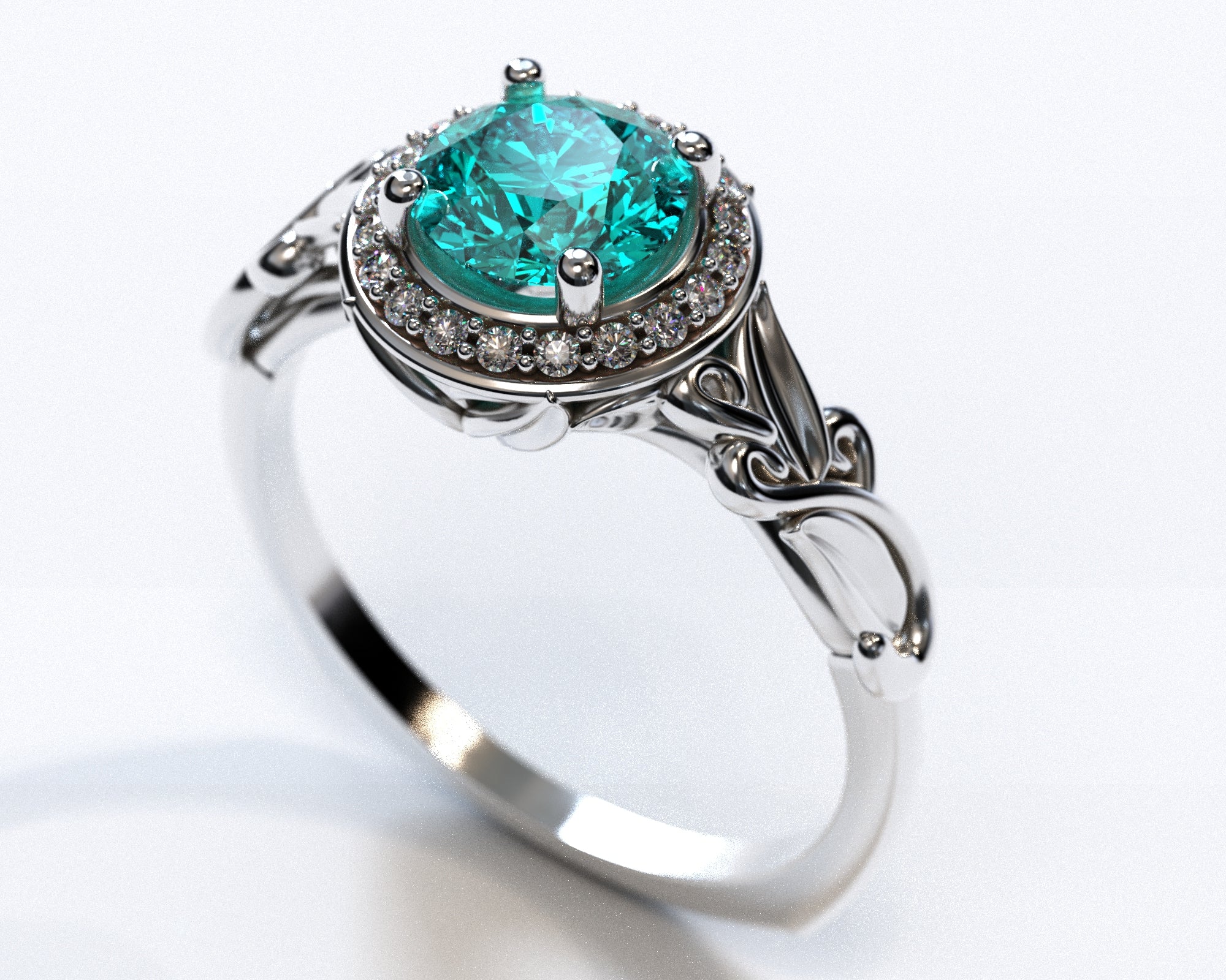 Aquamarine Engagement Ring with Floral Halo - Elegant Wedding Band for Women, Perfect for Proposals, Anniversaries & Bridal Jewelry Gifts