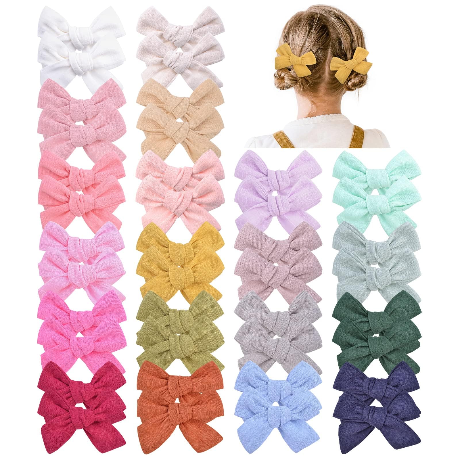 40PCS 3 Inch Baby Girls Hair Bows Clips - Small Linen Hair Barrettes for Infants Toddlers & Kids - Perfect for Parties, Photos & Daily Outfits