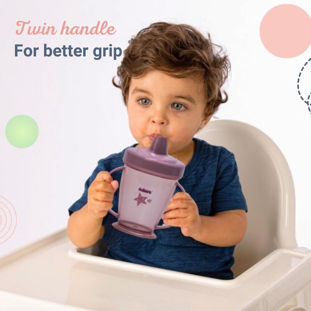 Adore Birdy Leakproof Spout Sipper Cup for Babies & Toddlers | 250ml Anti-Spill Drinking Water Bottle with Handle | Ideal for 6-12 Month Old Infants | BPA-Free Baby Cup for Home, Travel & Daycare (Pink)