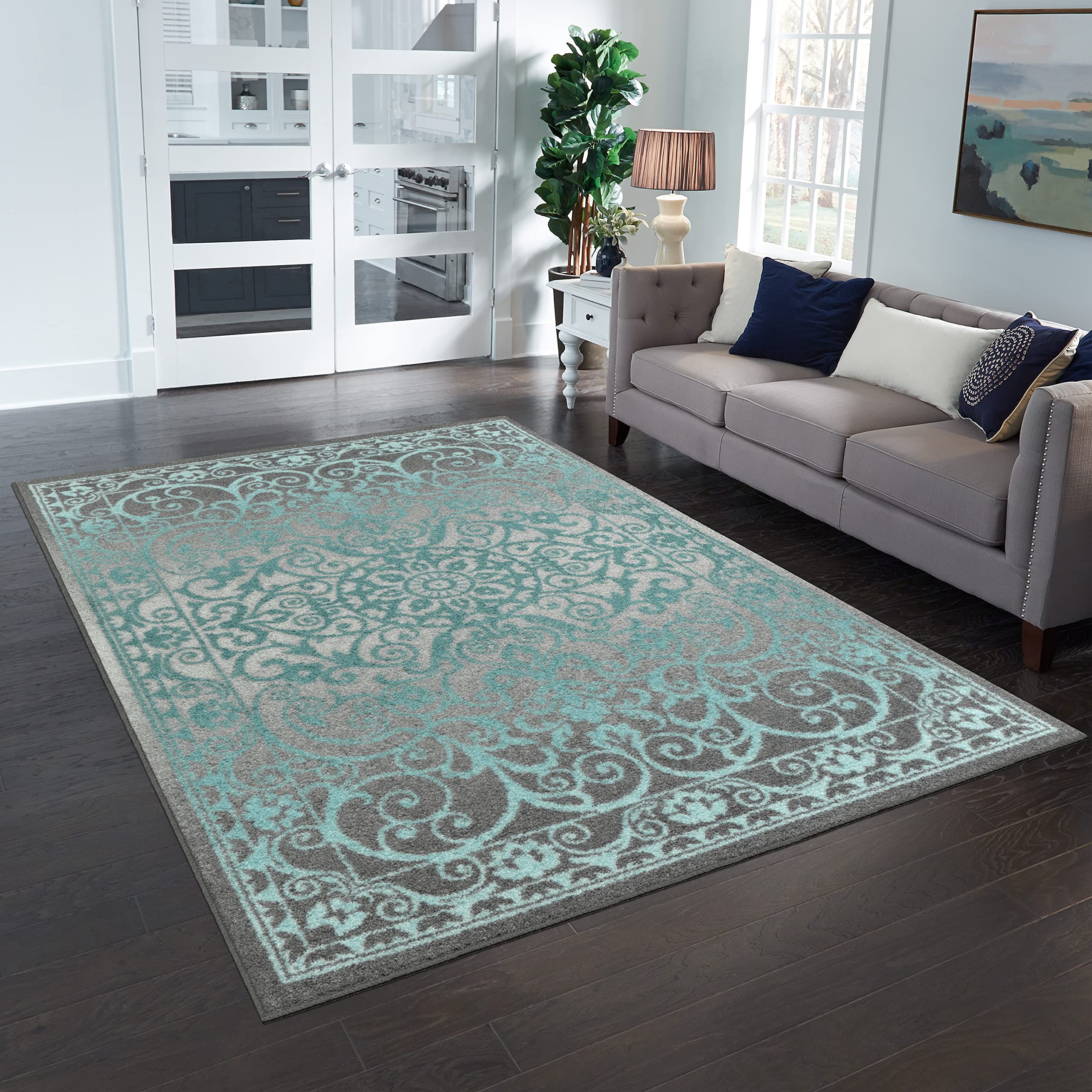 Maples Rugs Pelham 7x10 Large Area Rug - Premium Handmade USA-Made Blue Grey Living Room Rug | Perfect for Bedroom & Dining Room Decor