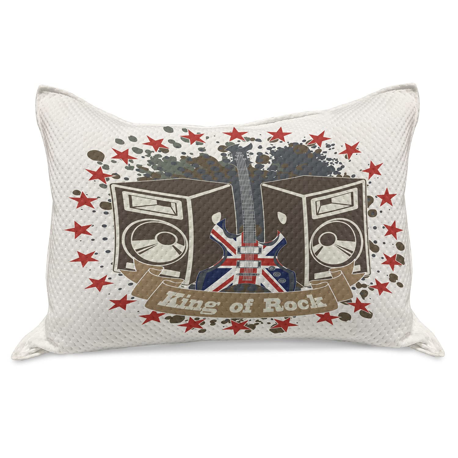 Ambesonne Popstar Party Knitted Quilt Pillow Cover - King Size Rock Emblem with Speakers, Stars & Electric Guitar British Flag Design - 36