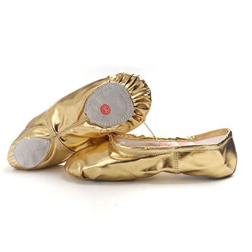 MissFiona Women's PU Leather Ballet Slippers - Split Sole Belly Dance Shoes for Adults | Comfortable Flat Dance Trainers for Ballet, Yoga & Fitness Training