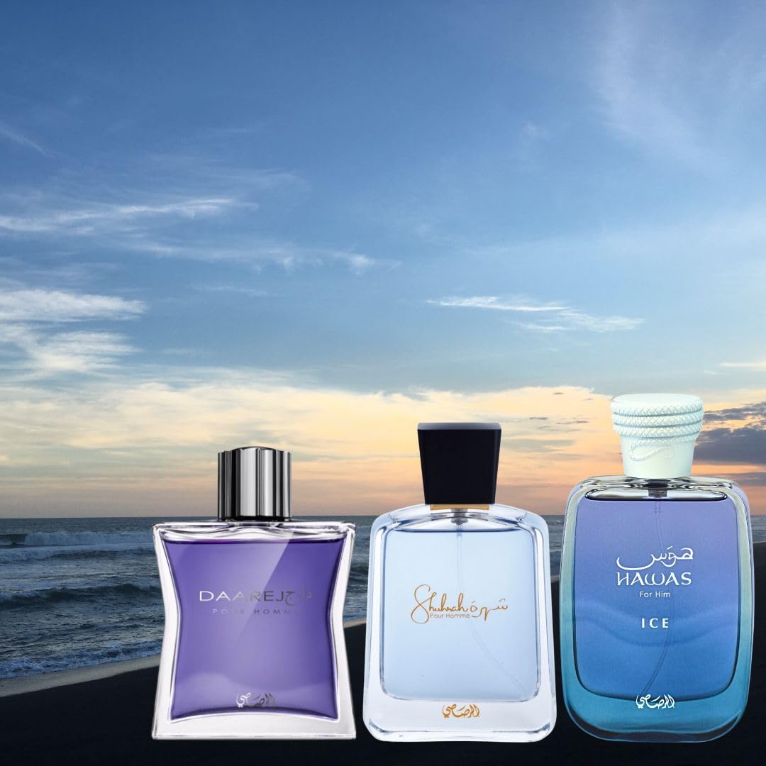 RASASI Hawas Ice, Daarej, Shuhrah Eau De Parfum Spray for Men - Long-Lasting Arabian Fragrance, Masculine Scents for Valentine's Day Gifts - Perfect for Date Nights, Special Occasions & Daily Wear