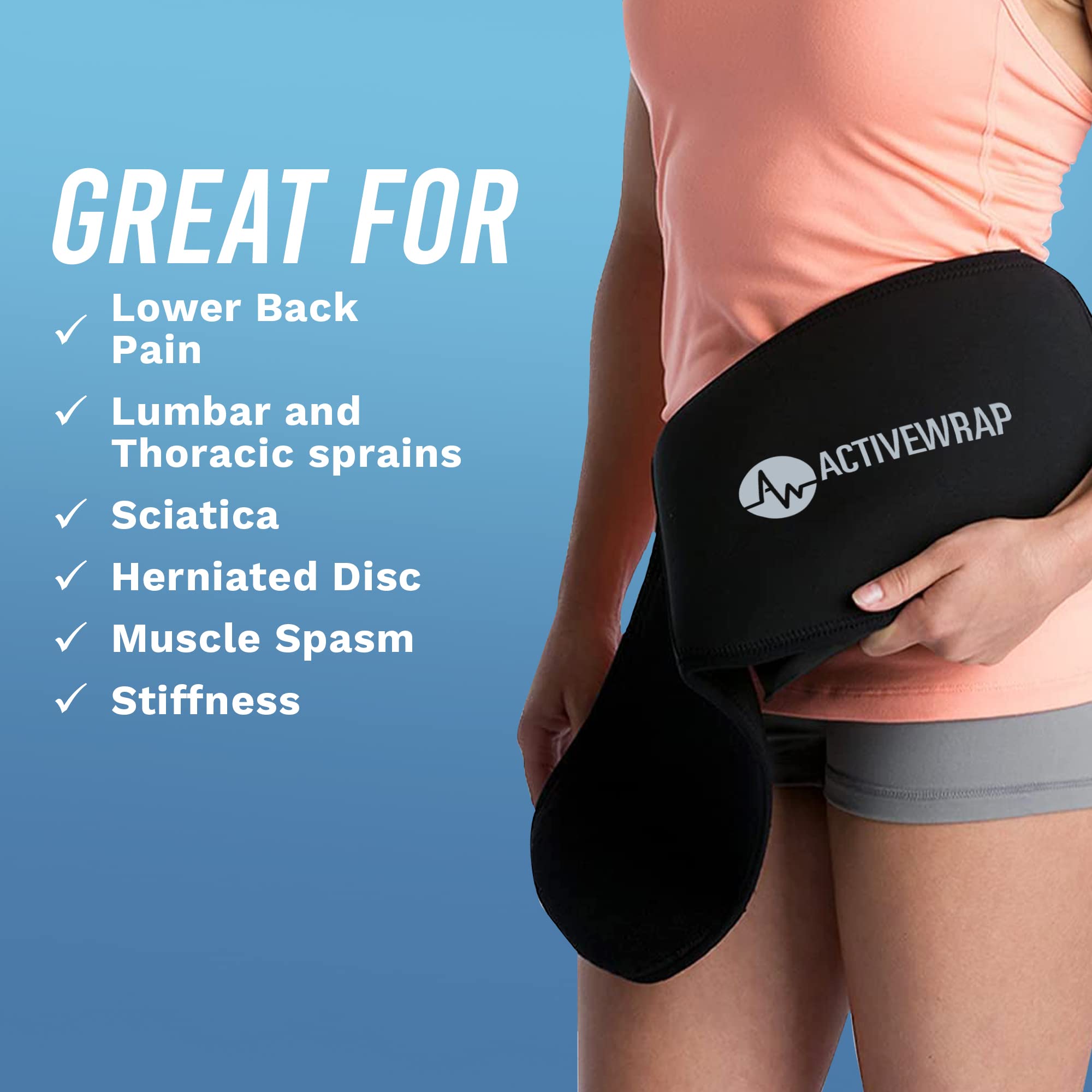 ActiveWrap Reusable Hot & Cold Therapy Ice Pack Wrap with Gel Packs - Relief for Sciatica, Lower Back Pain & Hip Discomfort - Flexible Compression Support for Recovery - Perfect for Post-Workout, Injury Rehabilitation & Chronic Pain Management
