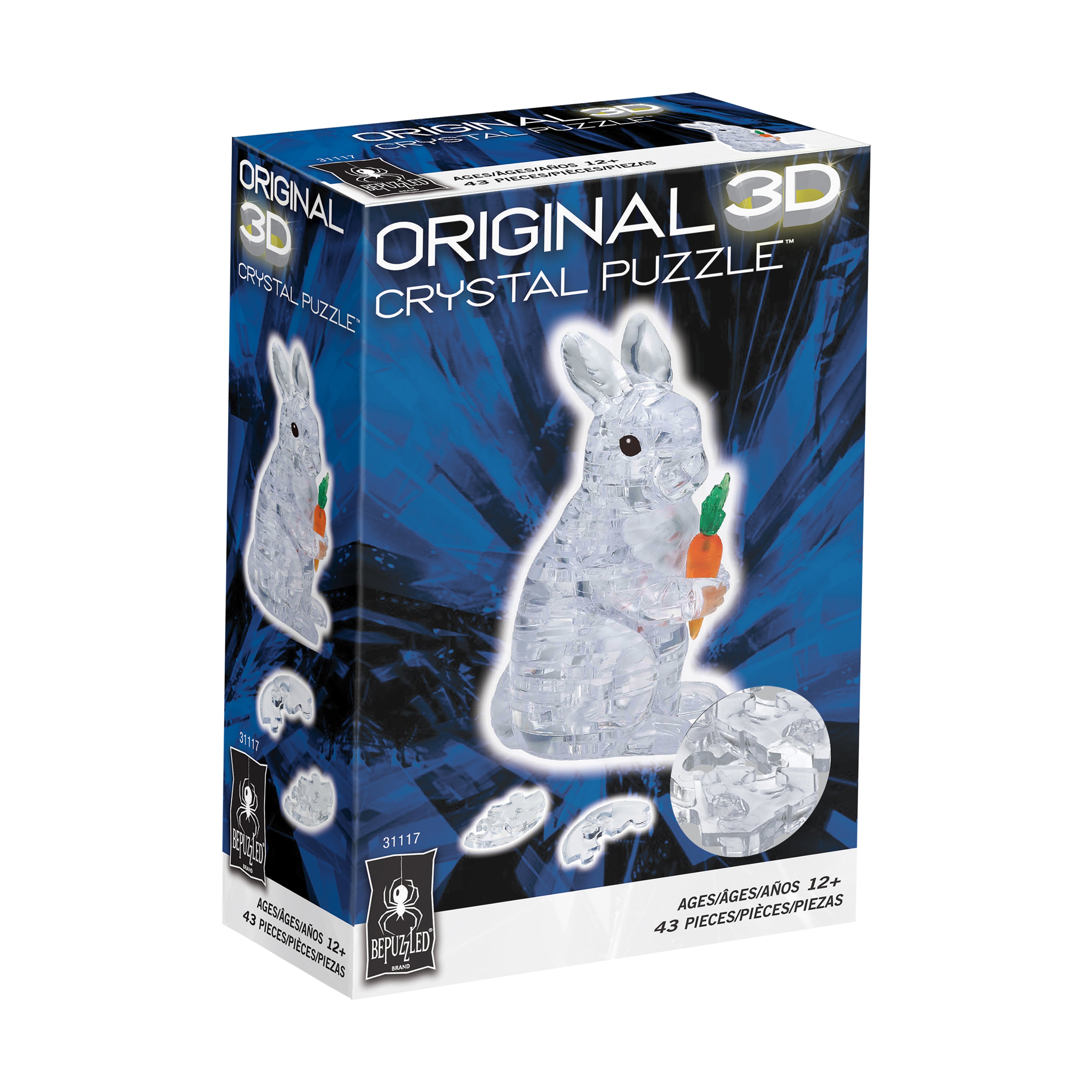 BePuzzled 3D Crystal Rabbit Puzzle - 43 Piece White Brain Teaser for Adults & Teens - Perfect for Home Decor, Gift Giving & Stress Relief