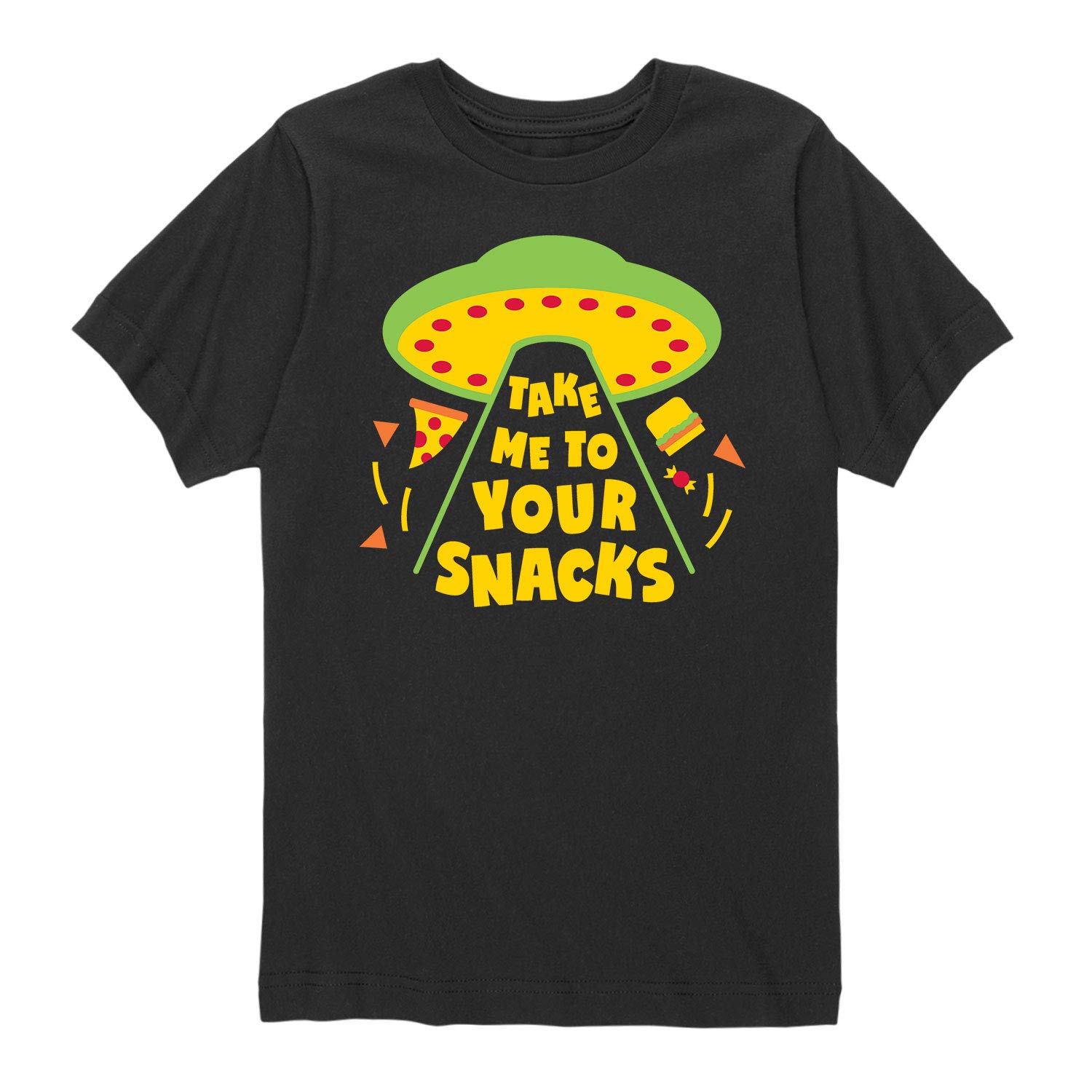 Funny Alien UFO Youth Short Sleeve T-Shirt - Take Me to Your Snacks Graphic Tee - Casual Cotton Shirt for Sci-Fi Fans & Space Lovers - Perfect for Parties, Cosplay & Everyday Wear