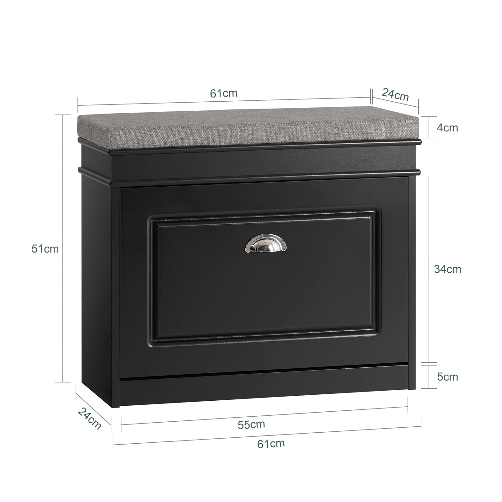 Haotian Black Narrow Shoe Bench with Flip-Drawer & Seat Cushion - Space Saving Entryway Shoe Cabinet for Hallway, Foyer or Small Apartment | FSR82-K-SCH