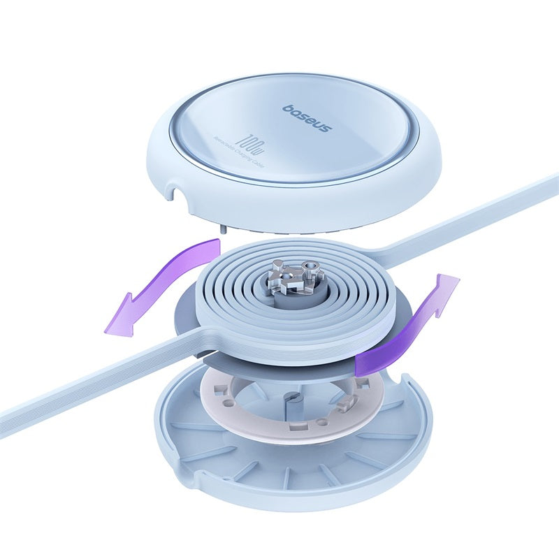 Baseus Free2 Draw Mini 3.3ft 100W Retractable Bidirectional USB-C to USB-C Fast Charging Cable - Blue | Perfect for Travel, Office & Home Charging