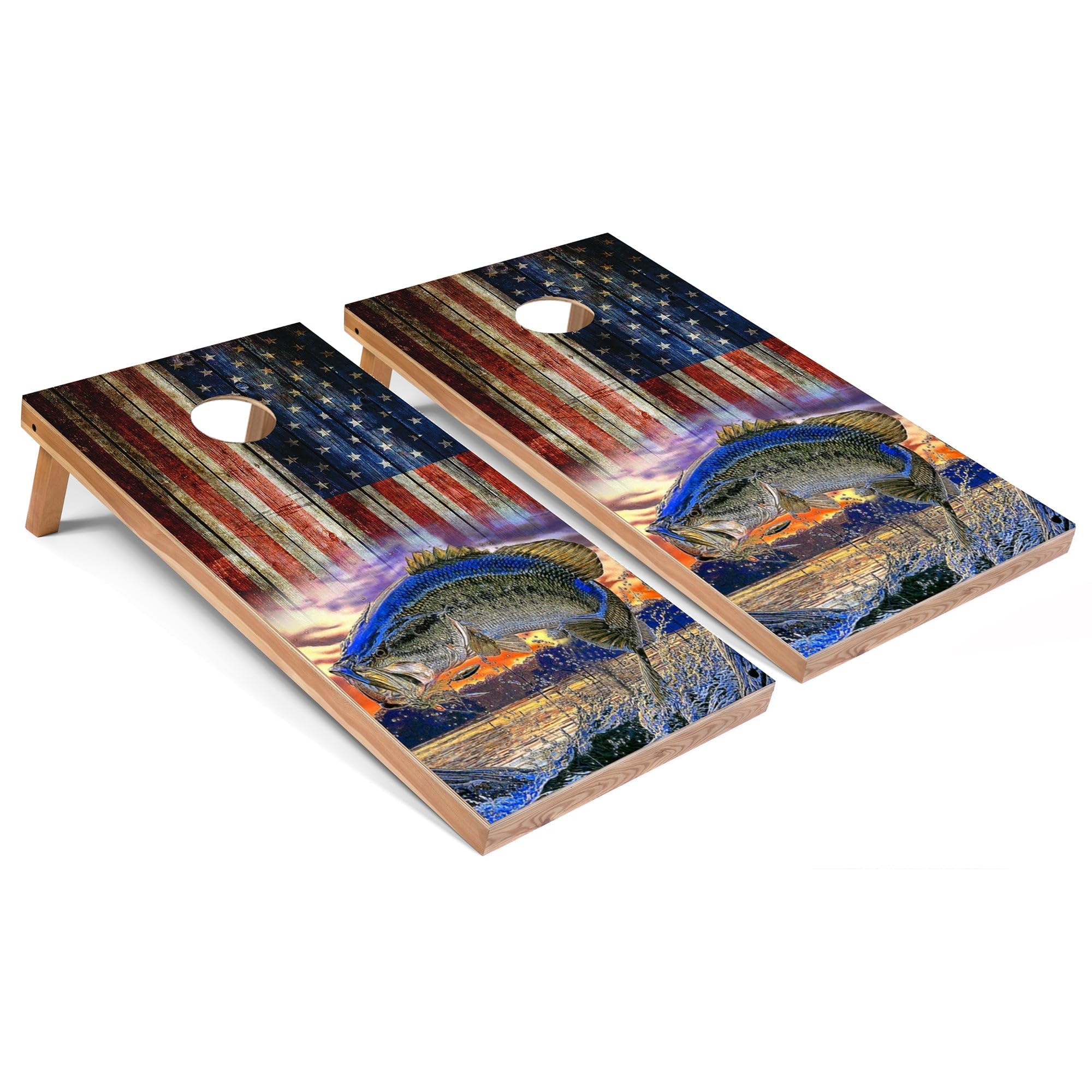 American Flag 2x4 Cornhole Game Set with Regulation Boards & 8 Bean Bags - Outdoor Lawn Party Tailgating BBQ Backyard Games for Adults & Kids