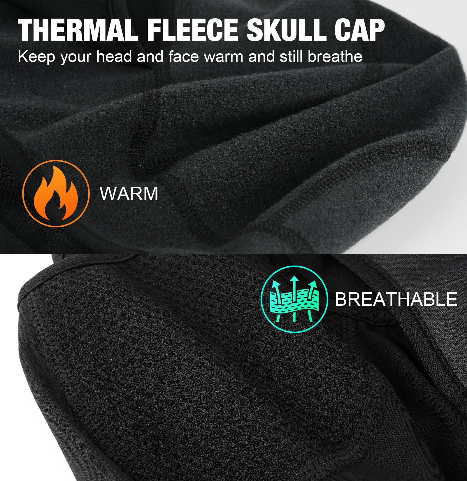 Thermal Skull Cap Helmet Liner with Face Cover - Balaclava Face Mask with Glasses Holes for Cycling & Motorcycle - Cold Weather Gear for Outdoor Sports & Winter Activities