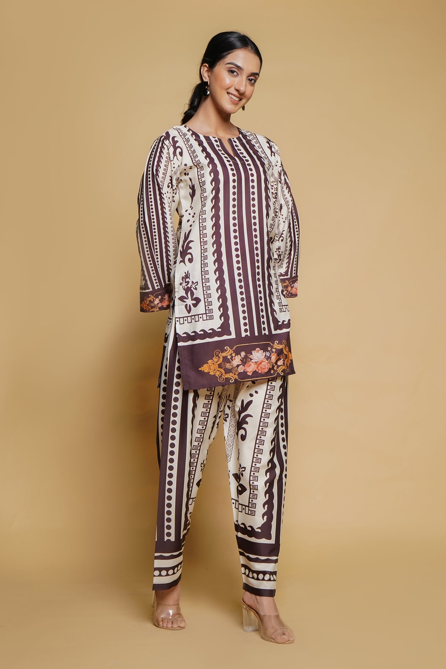 Printkari Poly Muslin Co-Ord Set in Mocha - Stylish Matching Outfit for Women | Perfect for Casual Wear, Summer Outfits & Boho Fashion