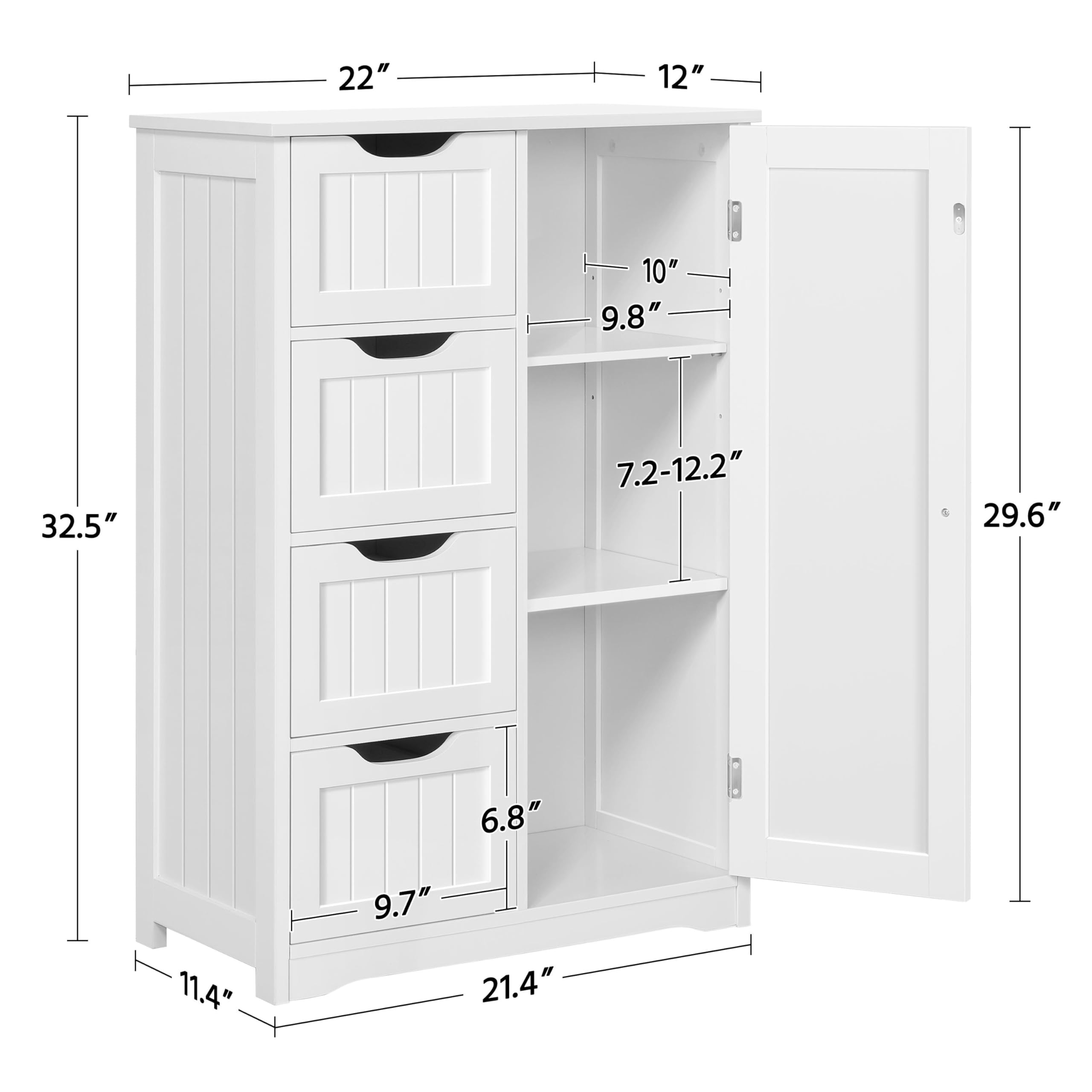 Yaheetech White Wooden Floor Cabinet - 4 Drawers & 1 Cupboard Storage Organizer, Freestanding Entryway Console Table for Bathroom, Living Room, Bedroom & Home Decor