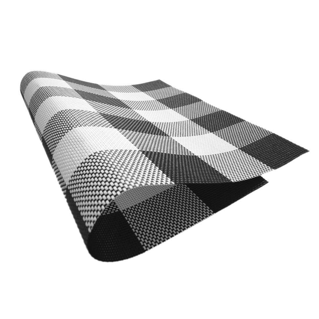 Ukeler 4-Pack Buffalo Check Plaid Placemats - Woven PVC Non-Slip Washable Vinyl Table Mats for Kitchen & Dining Room - Black and White Classic Design - Perfect for Holiday Dinners, Family Gatherings & Everyday Use