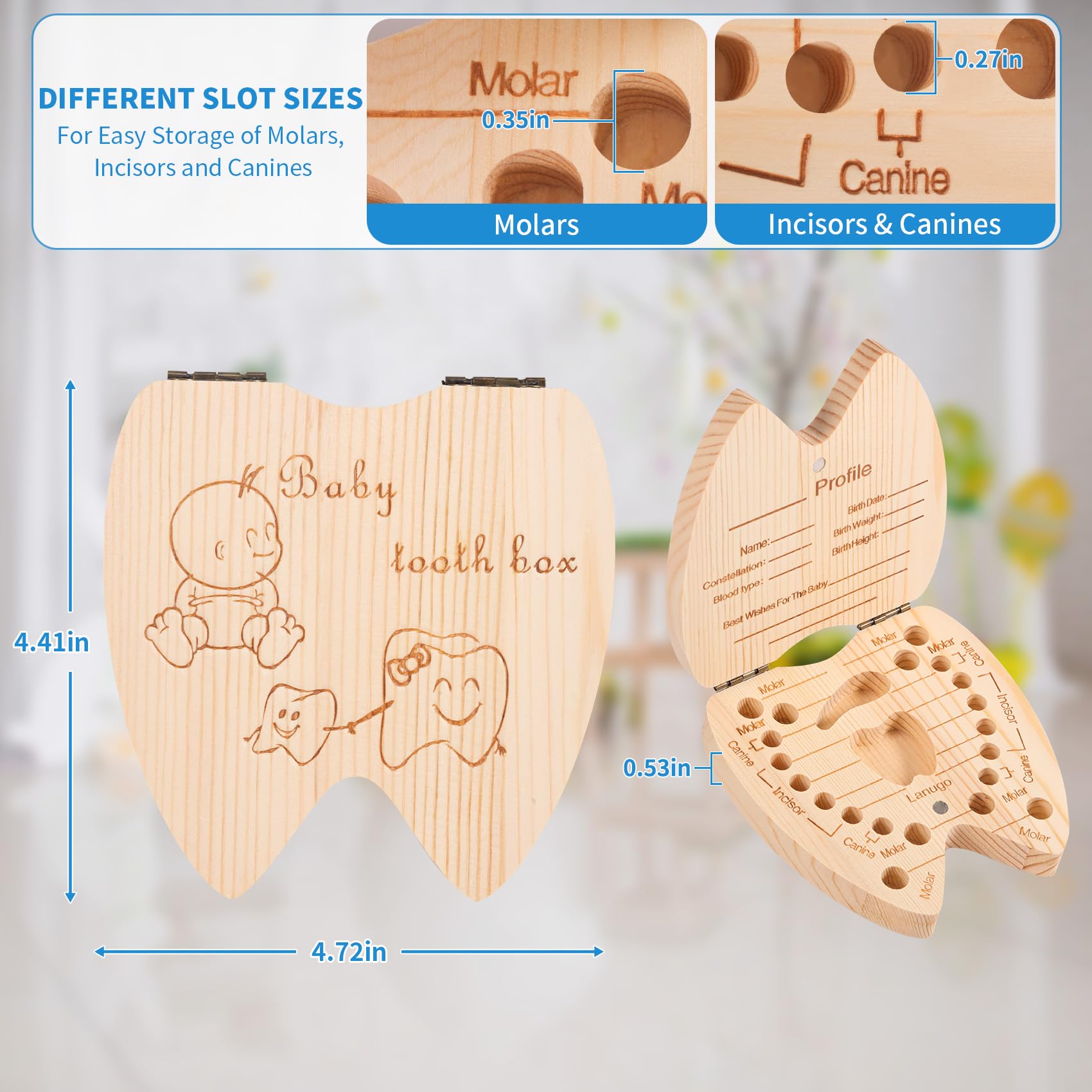 AnnHua Wooden Tooth Fairy Box for Boys - Baby Tooth Keepsake Storage for 20 Milk Teeth, Umbilical Cord & Fetal Hair with Memory Book - Perfect Baby Shower Gift & Childhood Memory Preservation