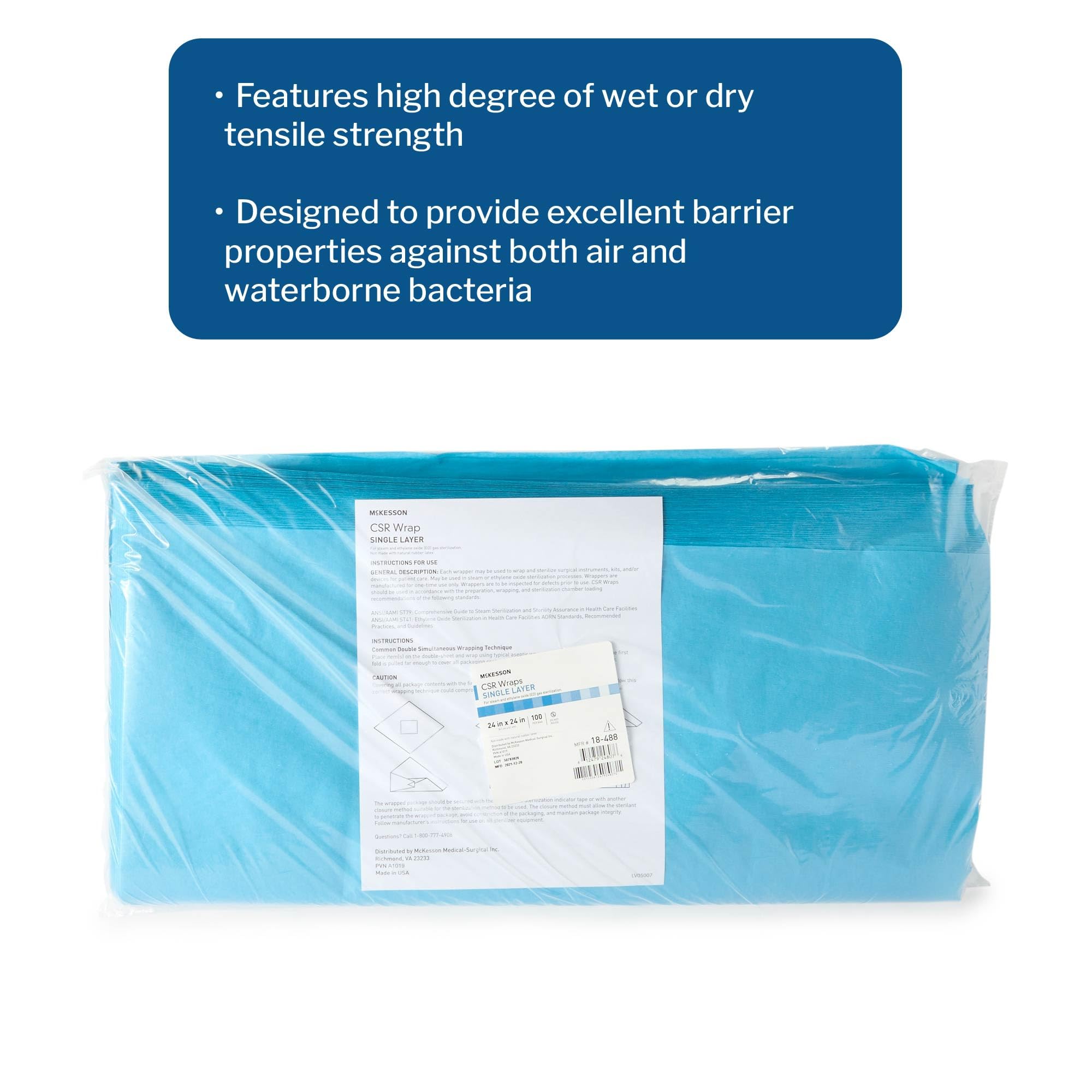 McKesson CSR Sterilization Wrap for Medical Supplies, Nail Technicians & Tattoo Tools - Blue Cellulose, 24