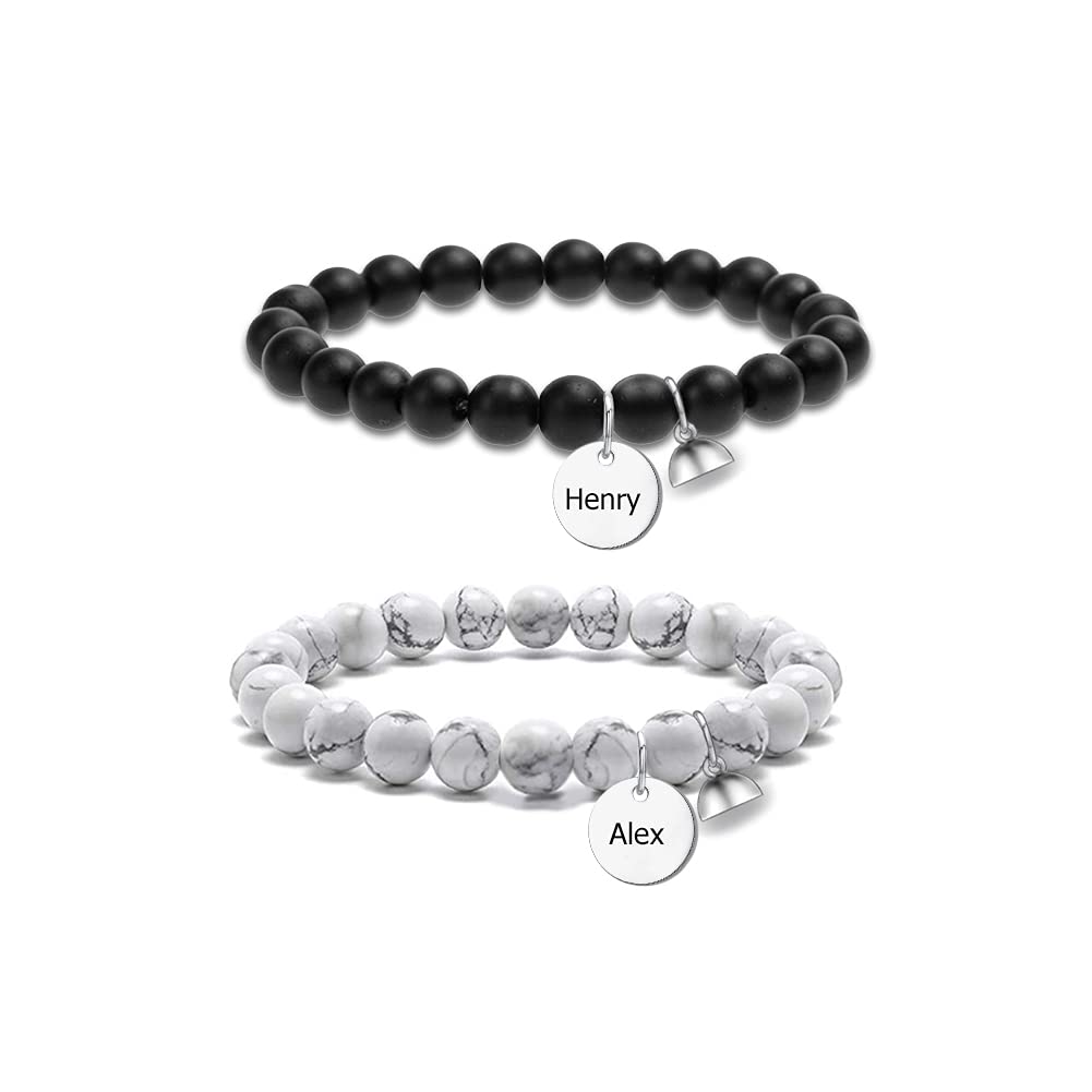 Personalized Magnetic Couple Bracelets for Women & Men - Matching Relationship Beads Bracelet Set for Valentine's Day Gifts - Perfect for Anniversaries, Engagements, and Romantic Date Nights