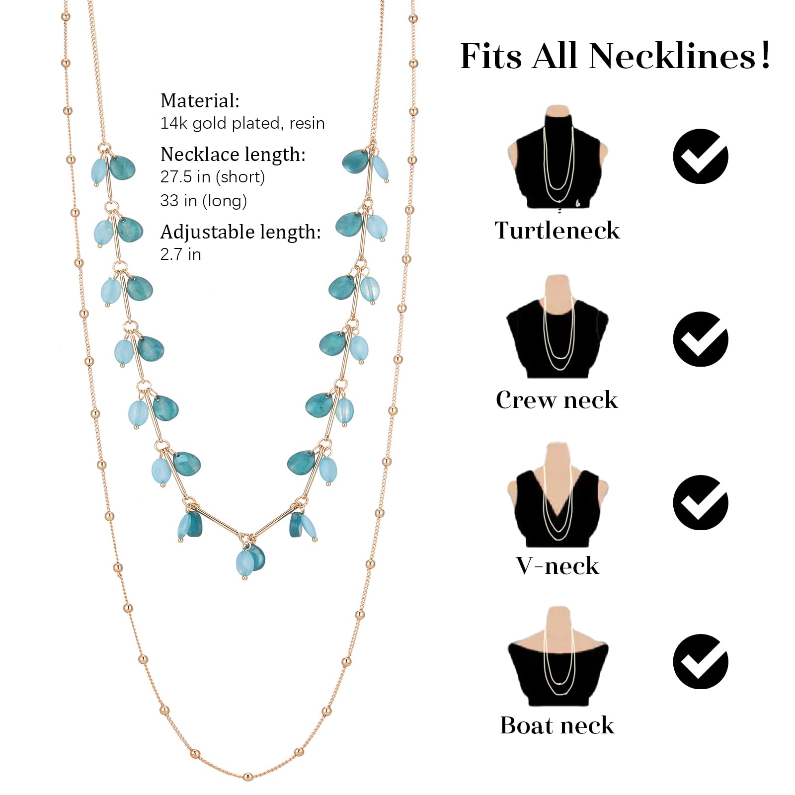 BULINLIN 18K Gold Plated Layered Beaded Chain Necklace for Women - Elegant Long Costume Jewelry, Perfect Gift for Mom, Mother's Day, Birthday, Anniversary | Great for Parties, Weddings, and Everyday Wear