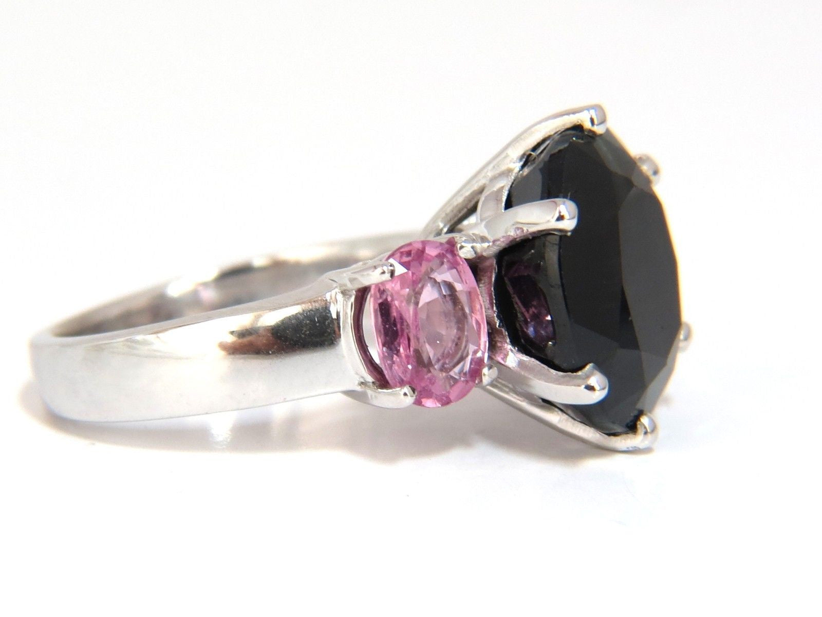 13.00ct Natural Black & Pink Sapphire Diamond Ring in 14K White Gold – Elegant Engagement, Wedding, or Anniversary Jewelry Gift