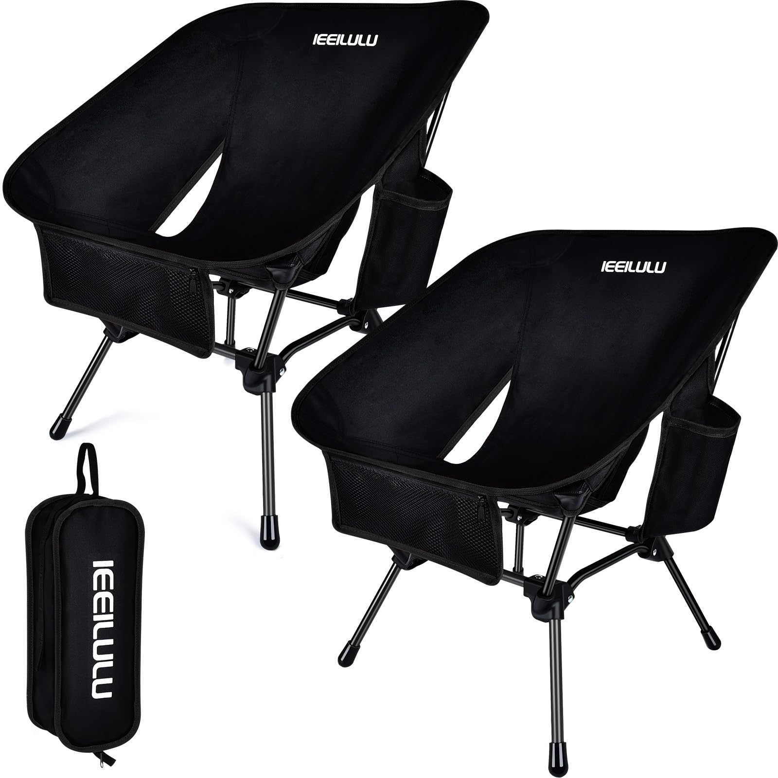 Ultralight Foldable Camping Chair with 3 Side Pockets - Portable Folding Chair for Outdoor, Beach, Picnic & Travel - Sturdy Back Support for Camping, Backpacking, and Tailgating