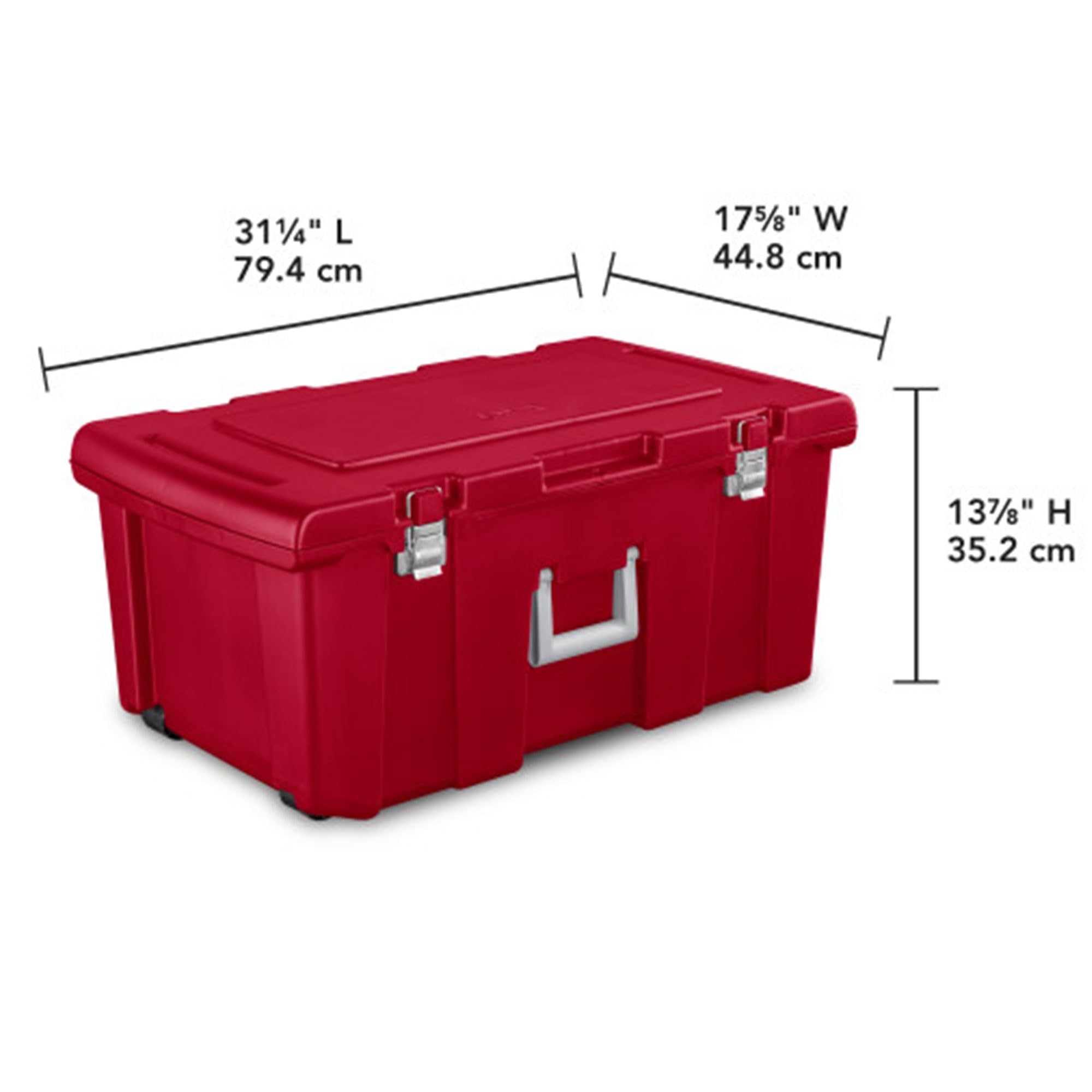 Sterilite 4-Pack Wheeled Footlocker - Lockable Plastic Storage Containers for Travel, Camping & Home Organization - Durable Utility Bins with Wheels (Red)