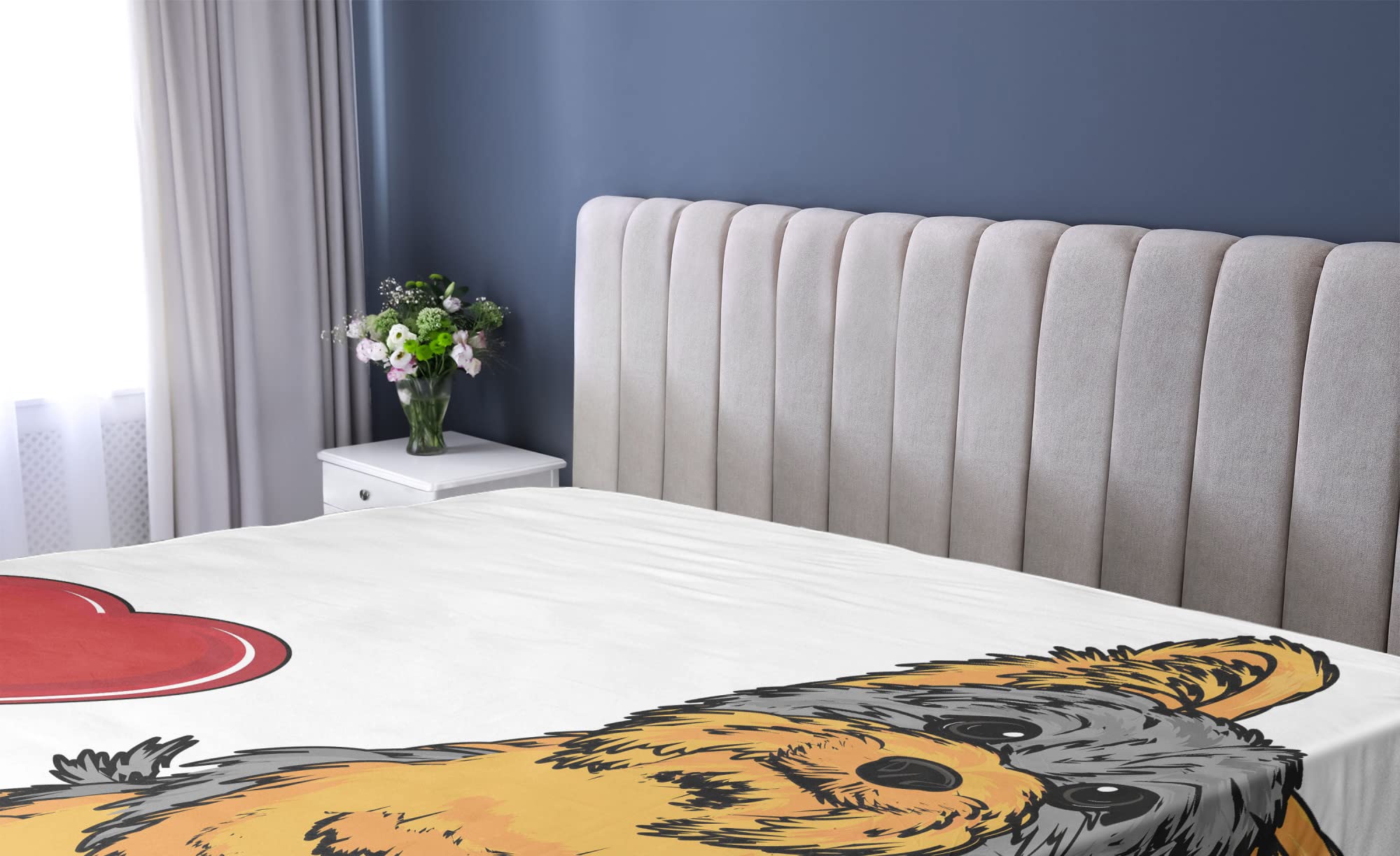 Ambesonne Yorkie Fitted Sheet - Yorkshire Terrier Dog Print, Twin Size for Cozy Bed