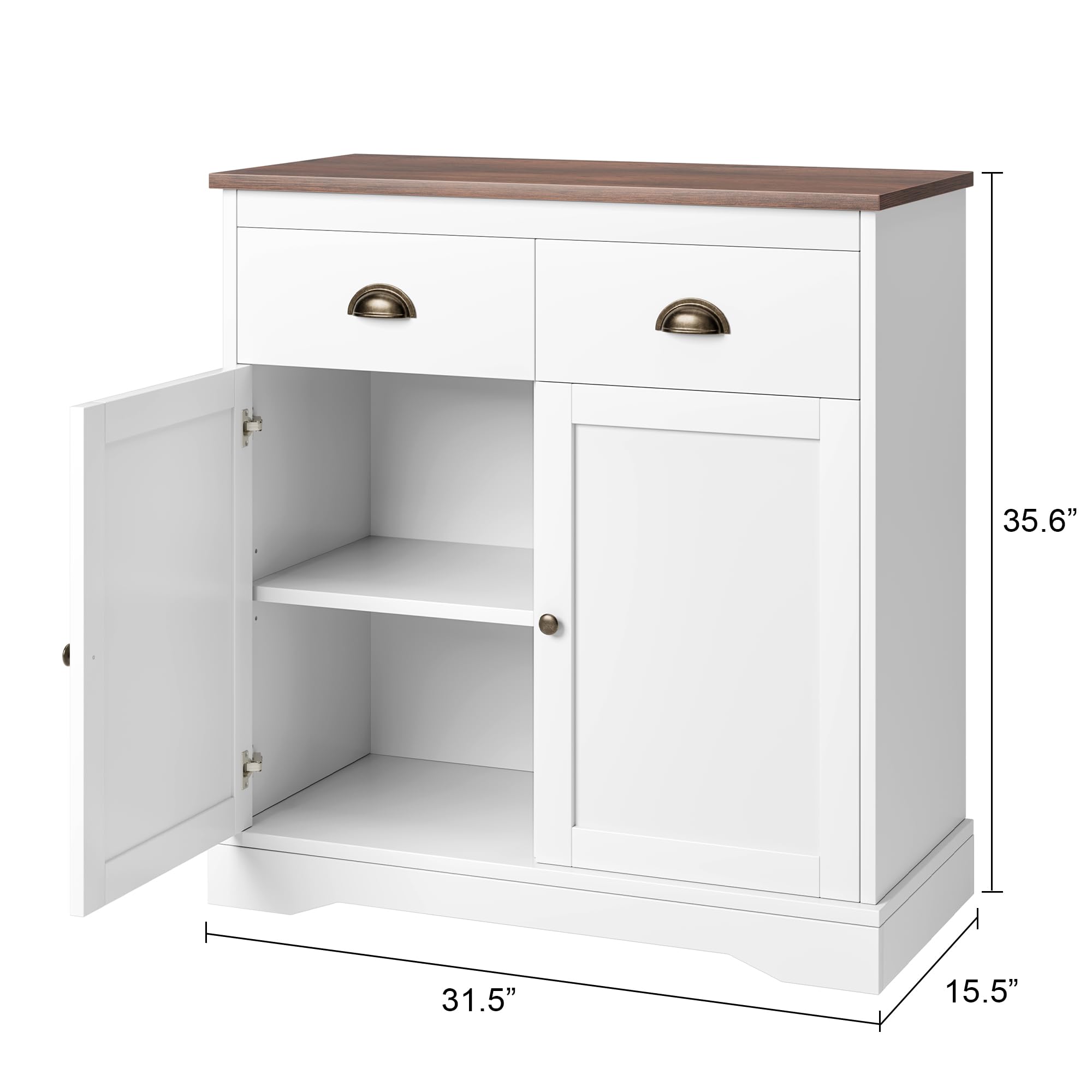 Modern Farmhouse Coffee Bar Cabinet - White Kitchen Buffet with 2 Drawers & Adjustable Shelf, Double Door Storage for Dining Room or Home Office | Perfect for Coffee Station, Bar Cart, or Kitchen Organization