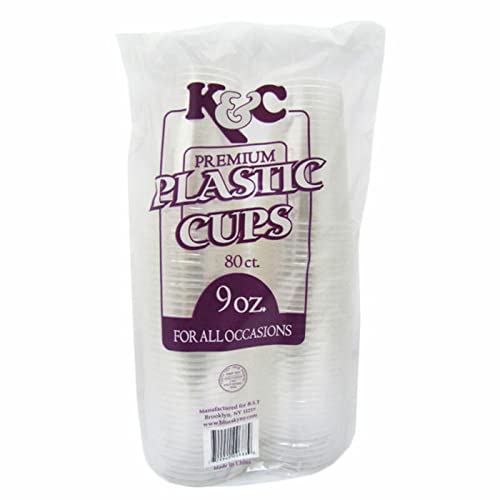 K & C Disposable 9 Oz Clear Plastic Drinking Cups - Medium Weight, BPA-Free - Perfect for Parties, Picnics, and Office Use
