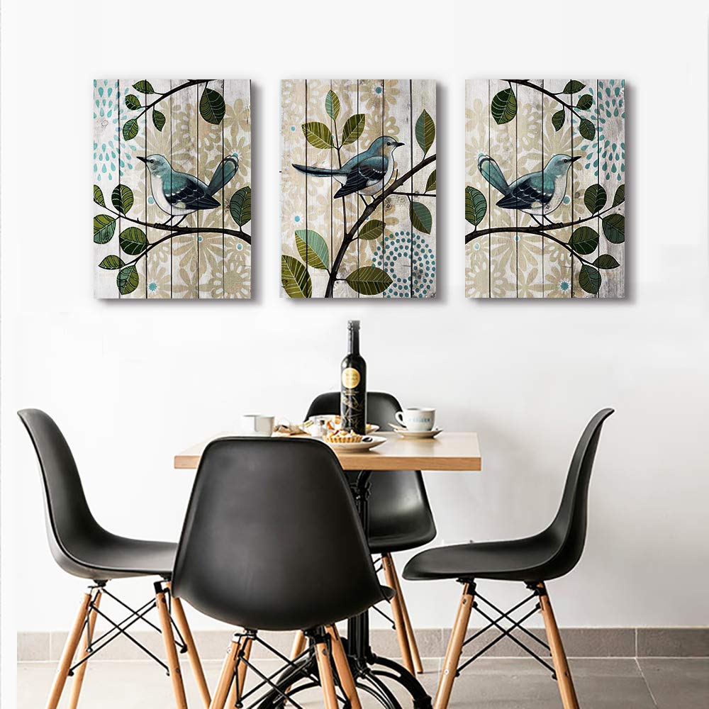 Bird On The Branch 3-Piece Abstract Canvas Wall Art Set - Modern Framed Paintings for Living Room, Bedroom, Kitchen & Bathroom Decor - Vibrant Home Wall Decorations & Hanging Posters - Perfect for Housewarming Gifts & Interior Design