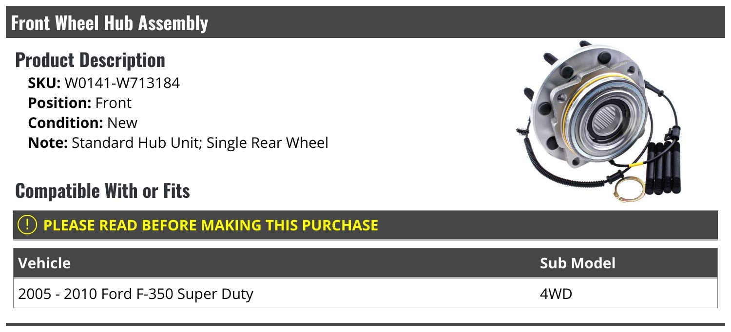 High-Quality Front Wheel Bearing Hub Assembly for 2005-2010 Ford F-350 Super Duty 4WD (SRW) - Durable Replacement Part for Smooth Ride & Off-Road Performance