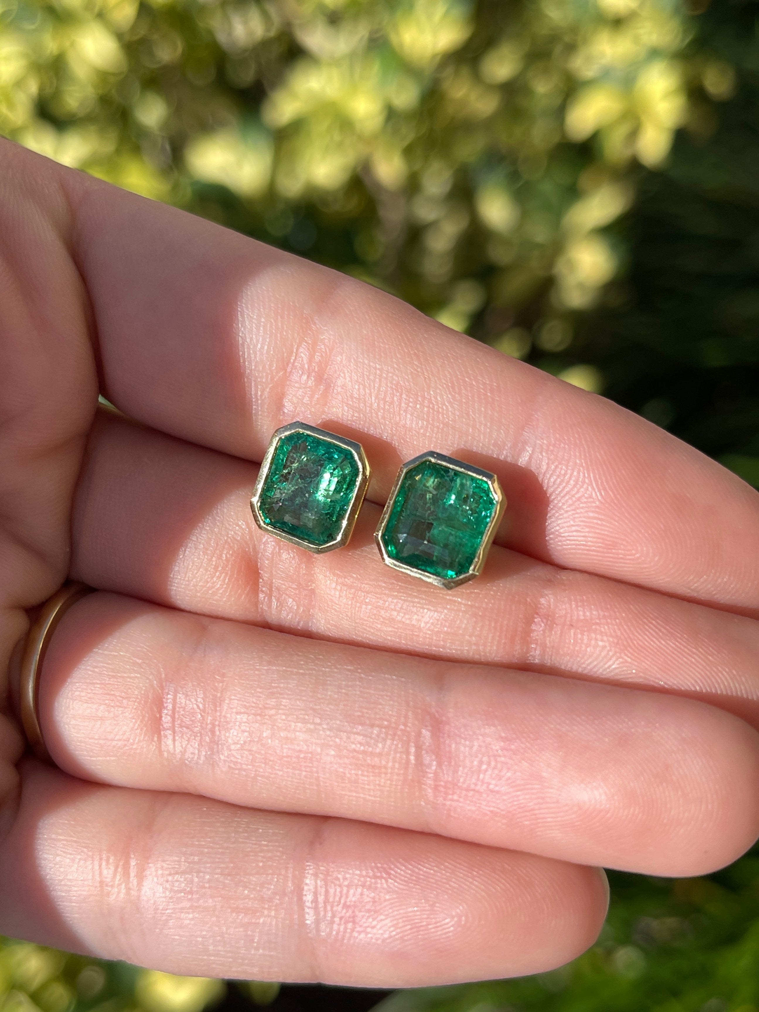 5.60tcw Classic Asscher Cut Emerald Bezel Stud Earrings in 18K Gold - Elegant Jewelry for Weddings, Parties & Special Occasions