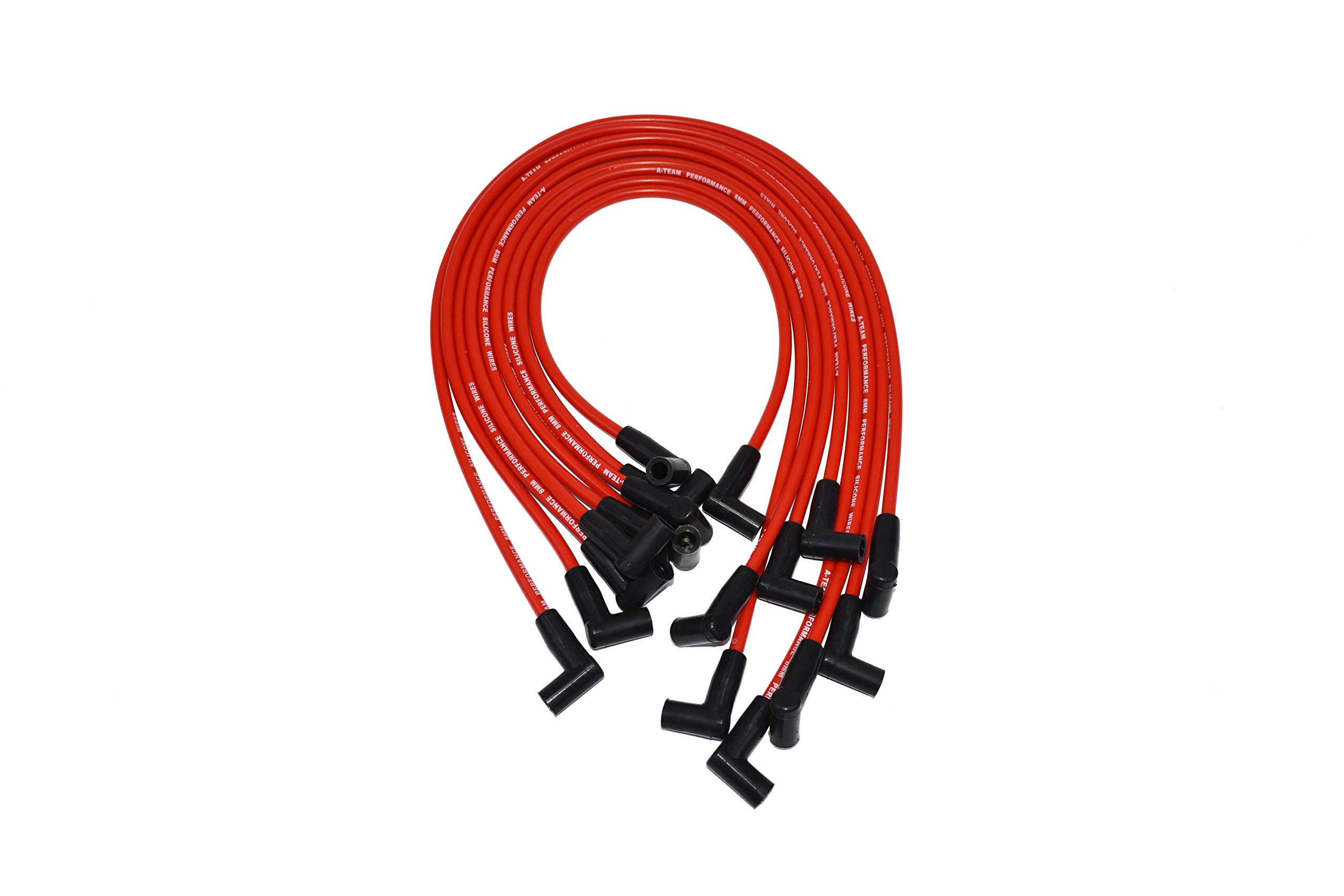 A-Team Performance Red Silicone Spark Plug Wires - Compatible with Small Block Chevy (SBC) Engines - High Heat Resistance for Marine & Performance Boats, Hot Rods, Classic Cars
